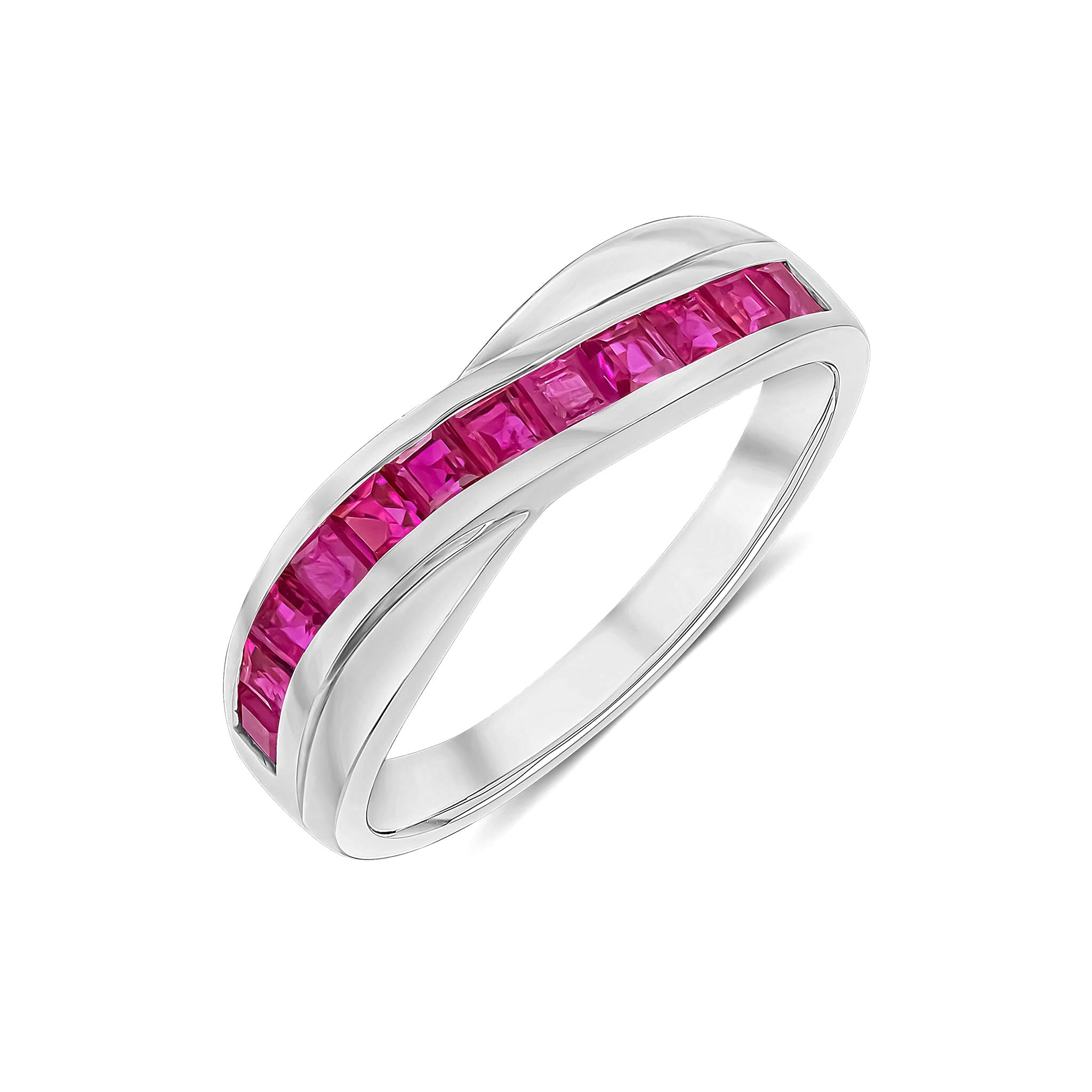 9ct White Gold Square Ruby Twist 1 2 Eternity Ring