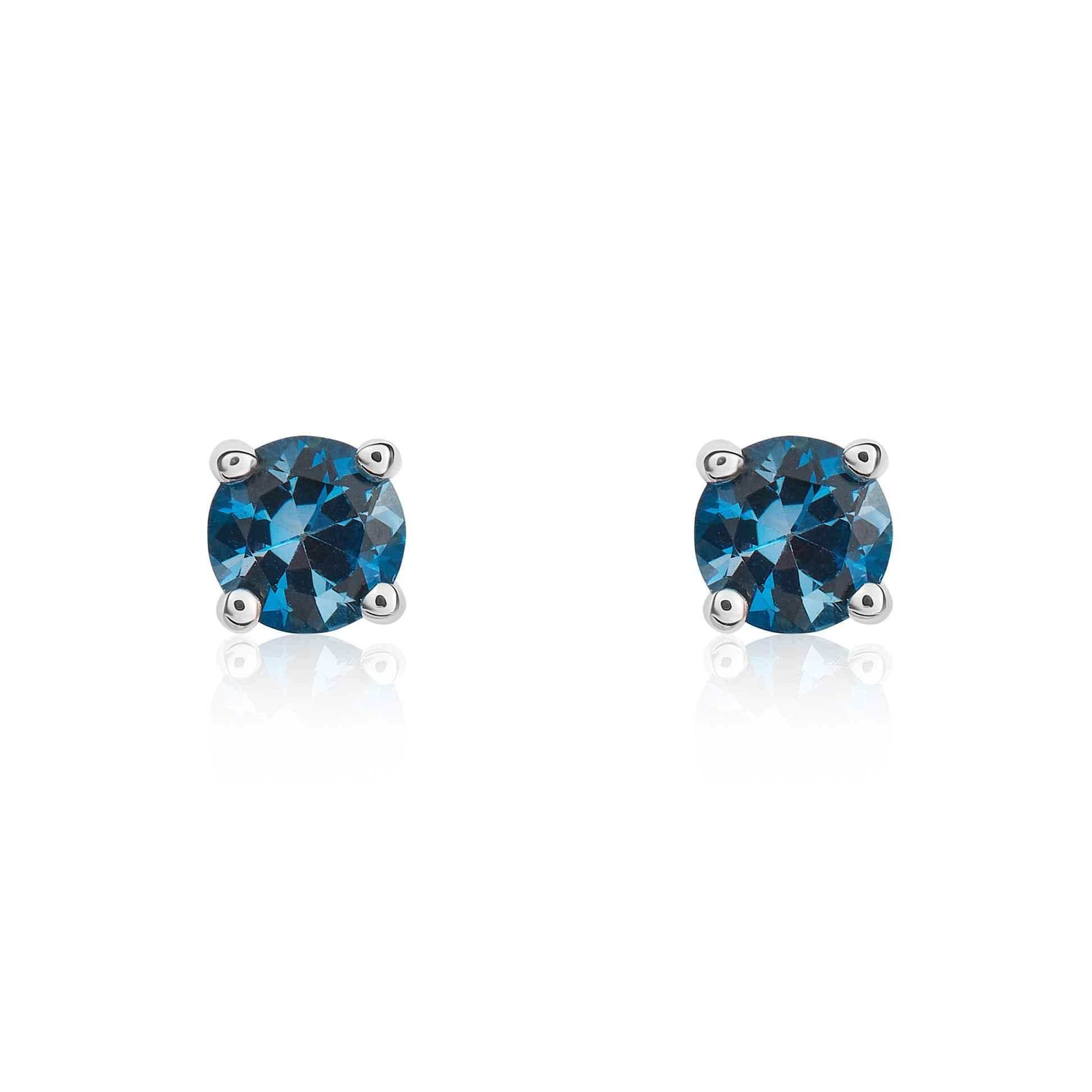 9ct white gold 4mm Round London Blue Topaz 4 Claw Earrings