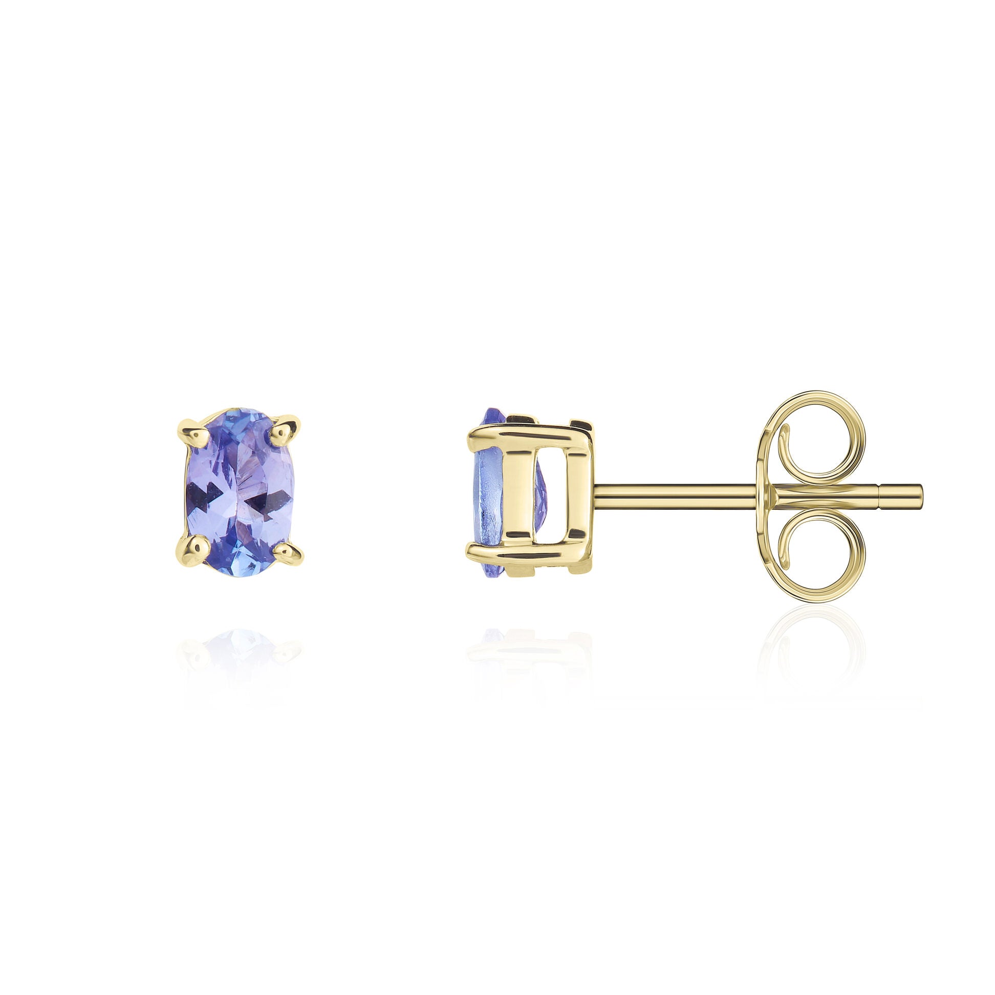 9ct yellow gold 5 x 3mm Oval Tanzanite Claw Set Stud Earrings