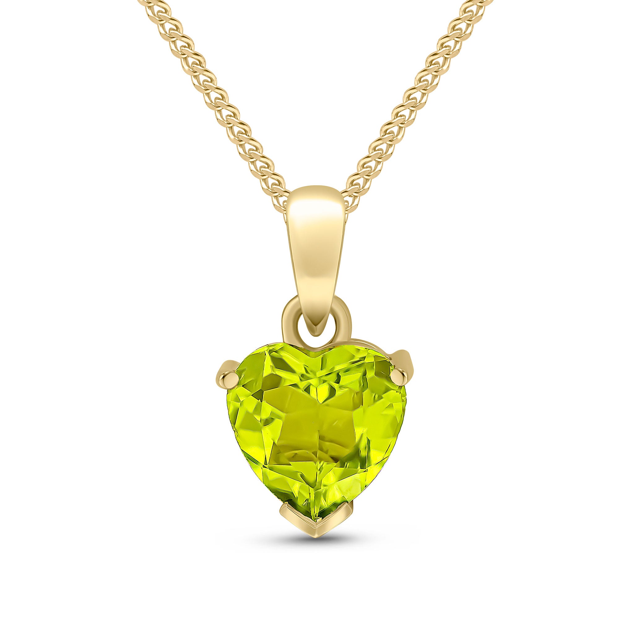 9ct Yellow Gold 8mm Heart Peridot Claw Set Pendant