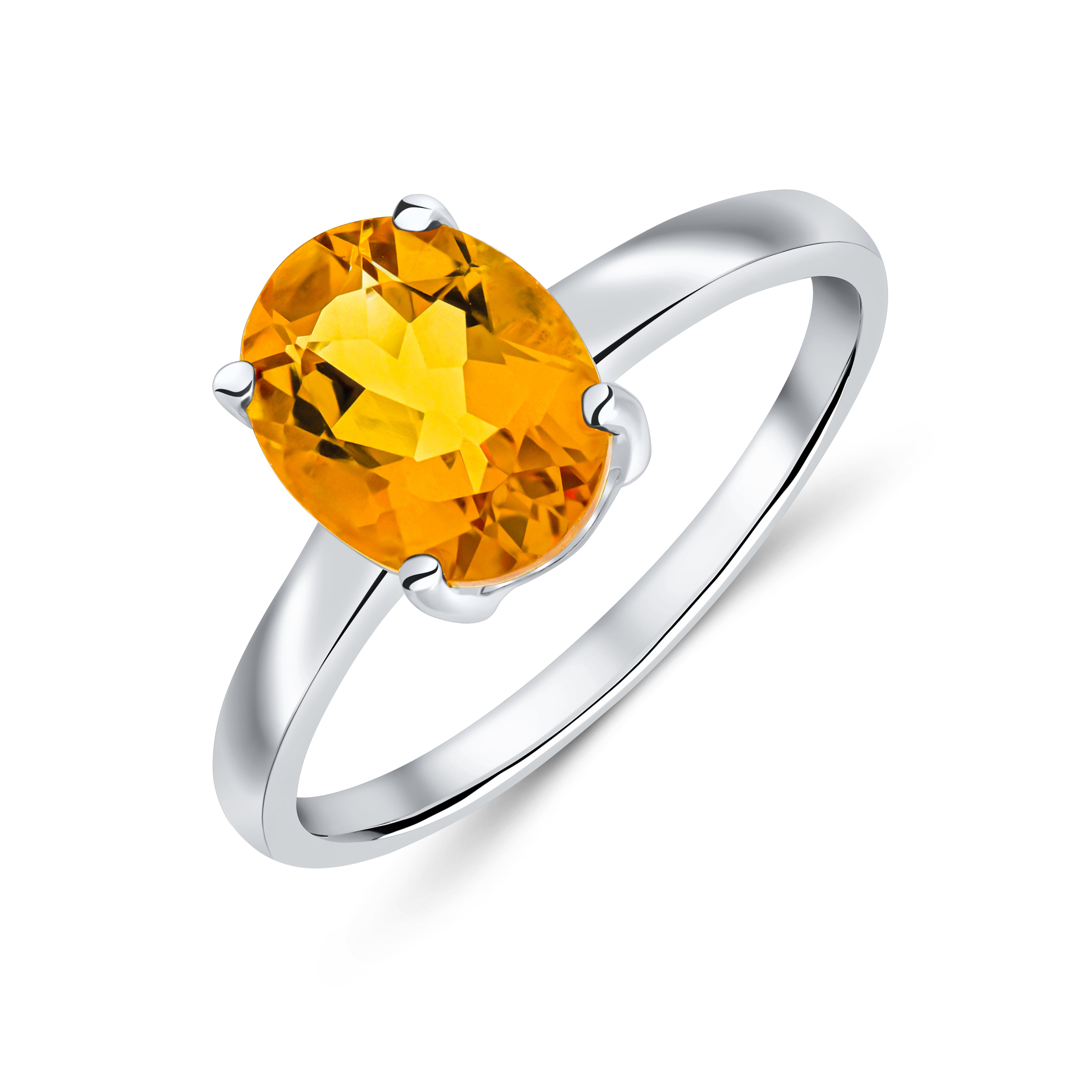 9ct White Gold 9x7mm Oval Citrine Claw Set Single Stone Ring