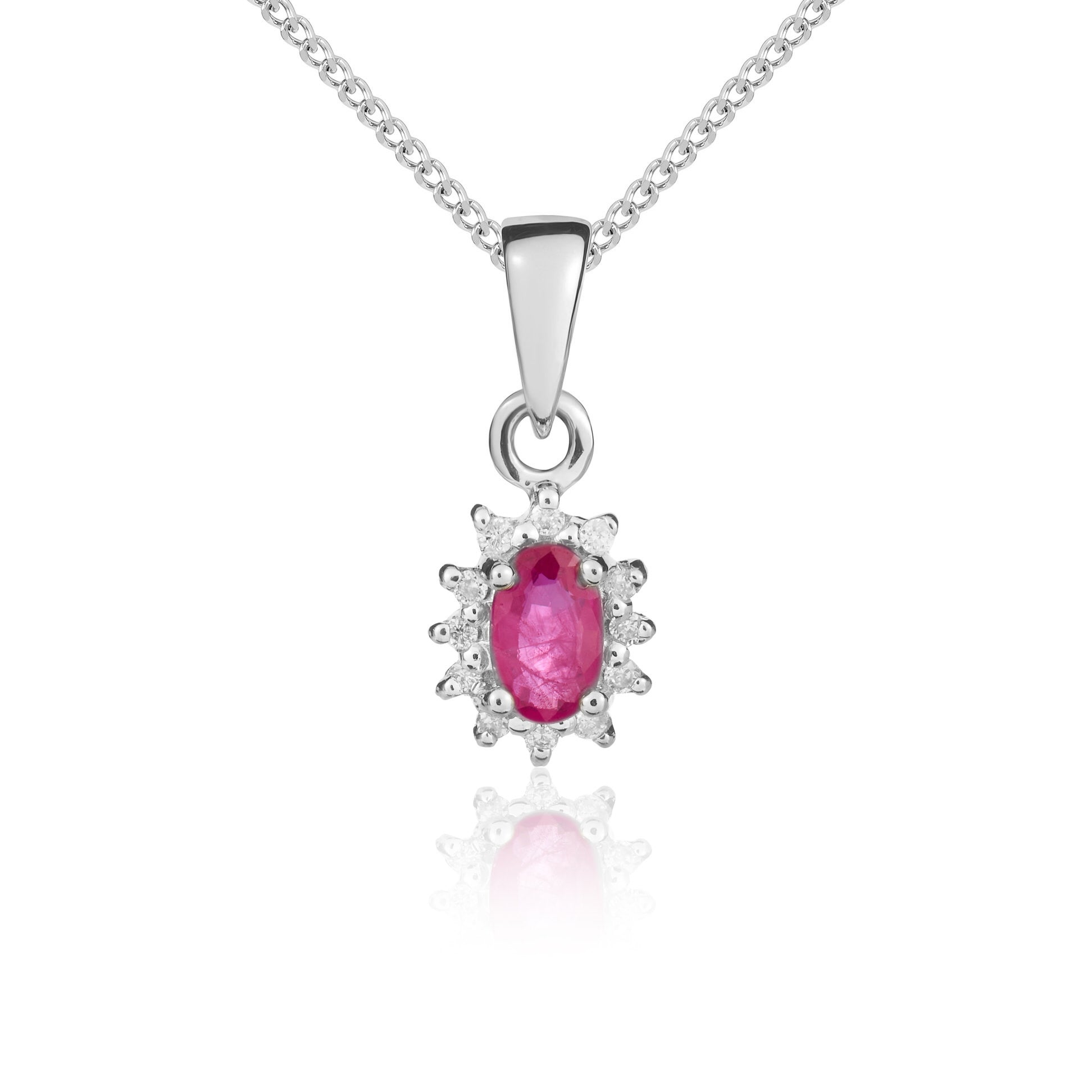 9ct White Gold Oval Ruby & Diamond Cluster Pdt
