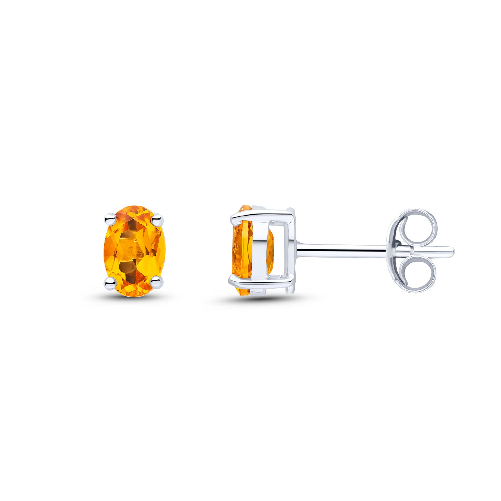 9ct White Gold 6x4 Oval Citrine Claw Set Earrings