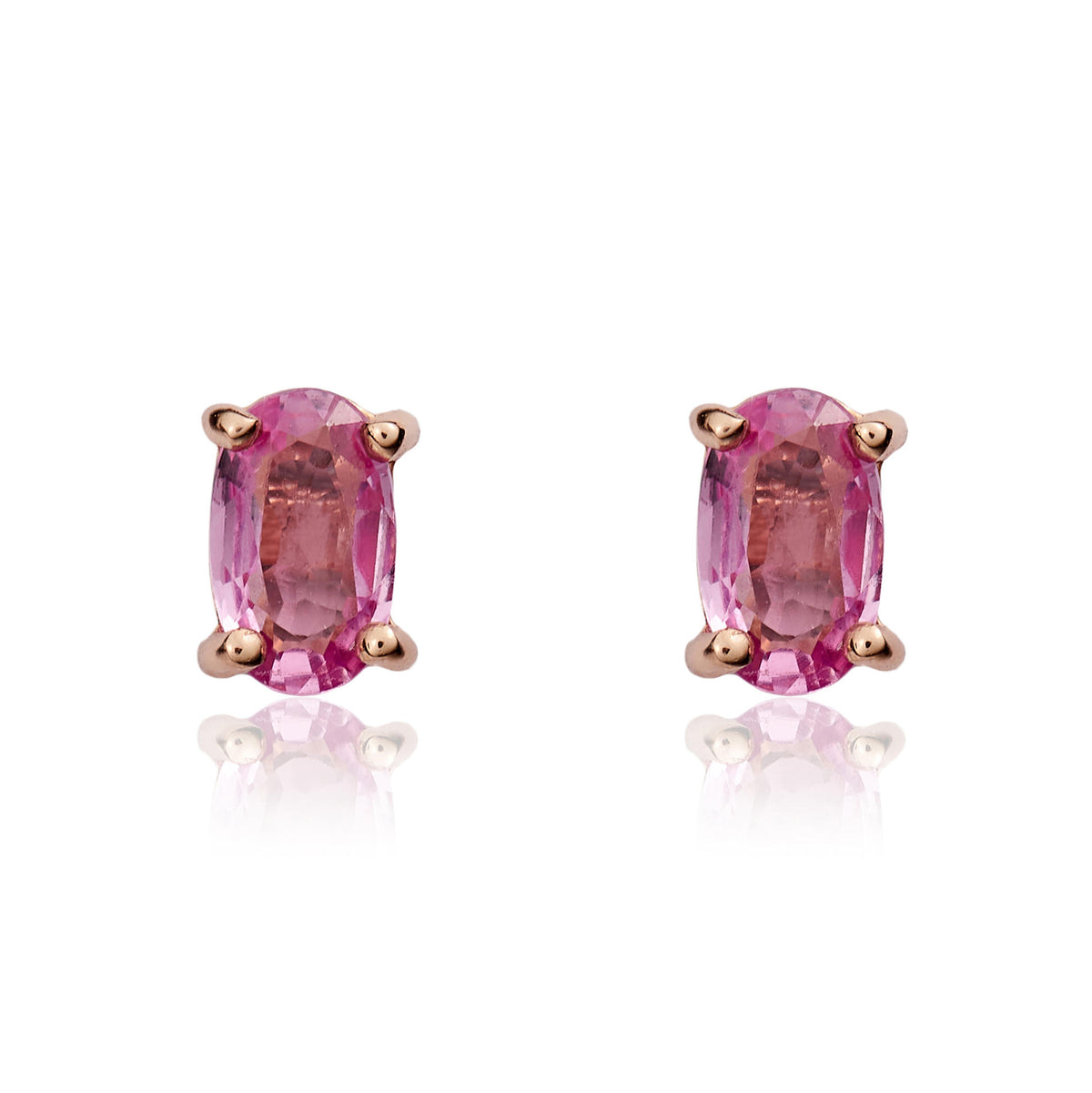 9ct Rose Gold Oval Pink Sapphire Claw Stud Earrings