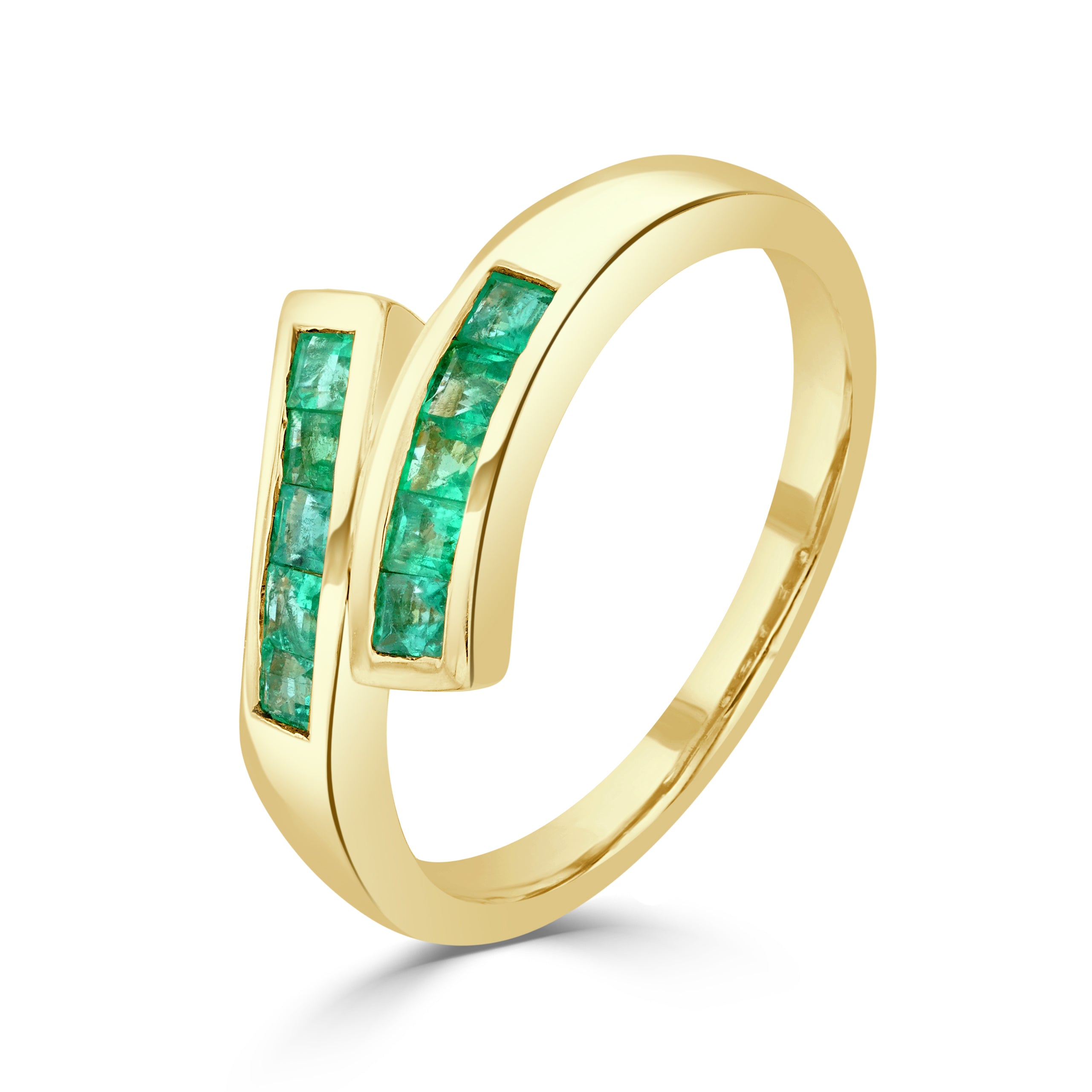 9ct Yellow Gold Square Emerald Channel Set Crossover 1 2 Eternity Ring
