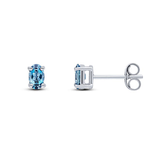 9ct white gold 5 x 3mm oval London Blue Topaz Claw Set Earrings