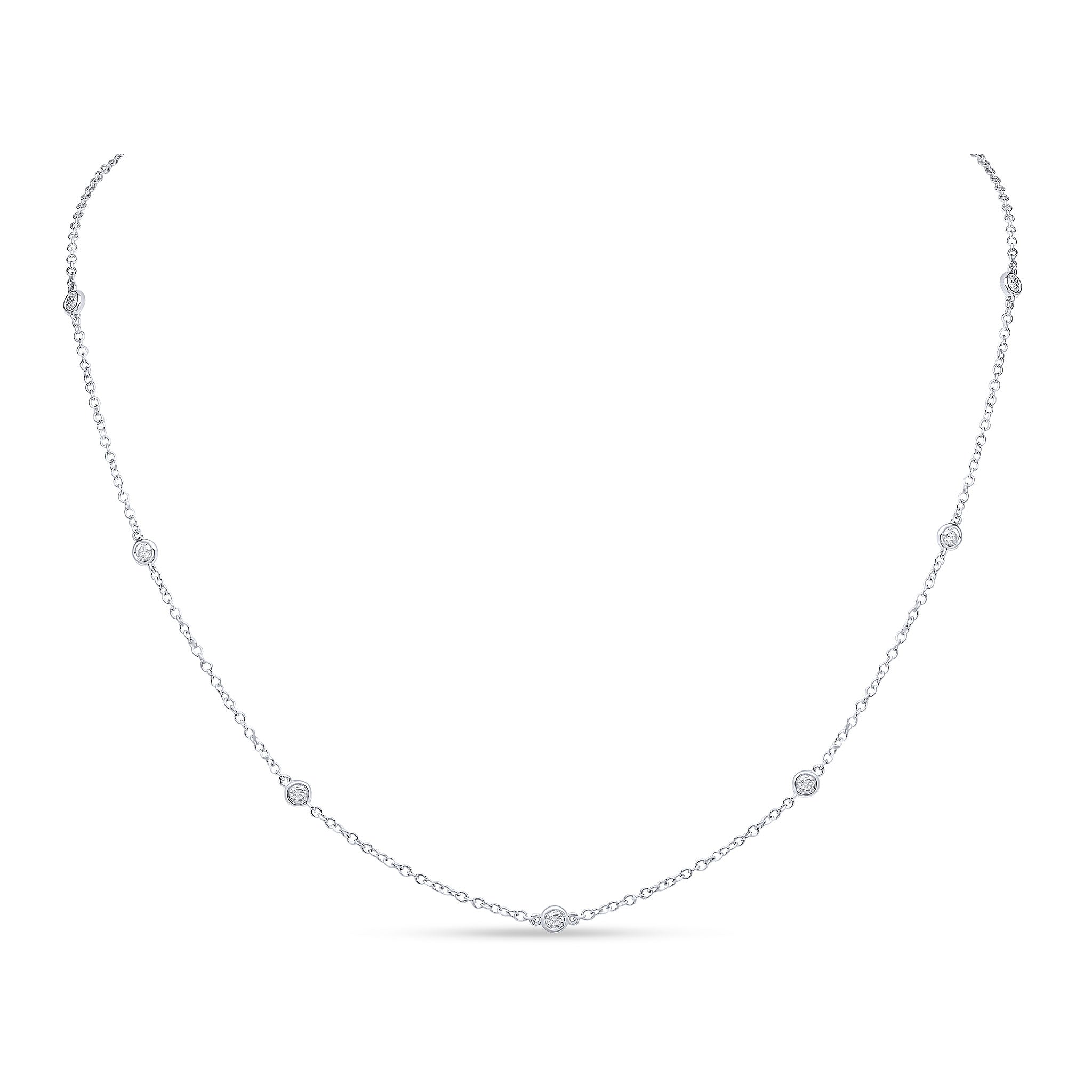 18ct White Gold Round Diamond Spec Set Chain Necklace 18"