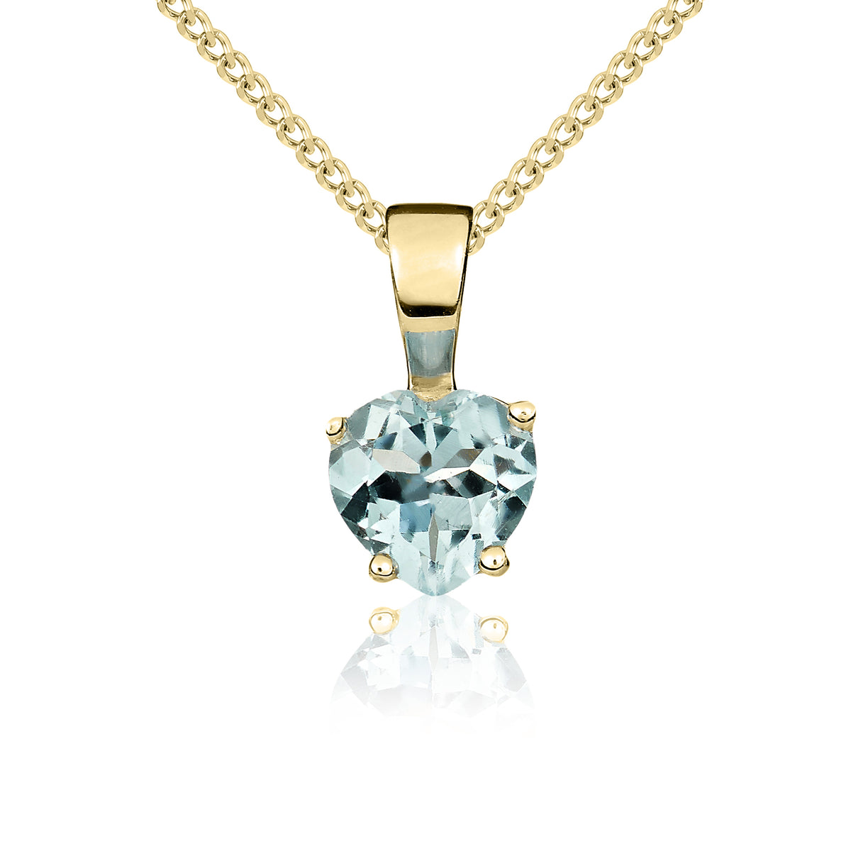 9ct Yellow Gold 6mm Heartshape Aquamarine Claw Set Pendant