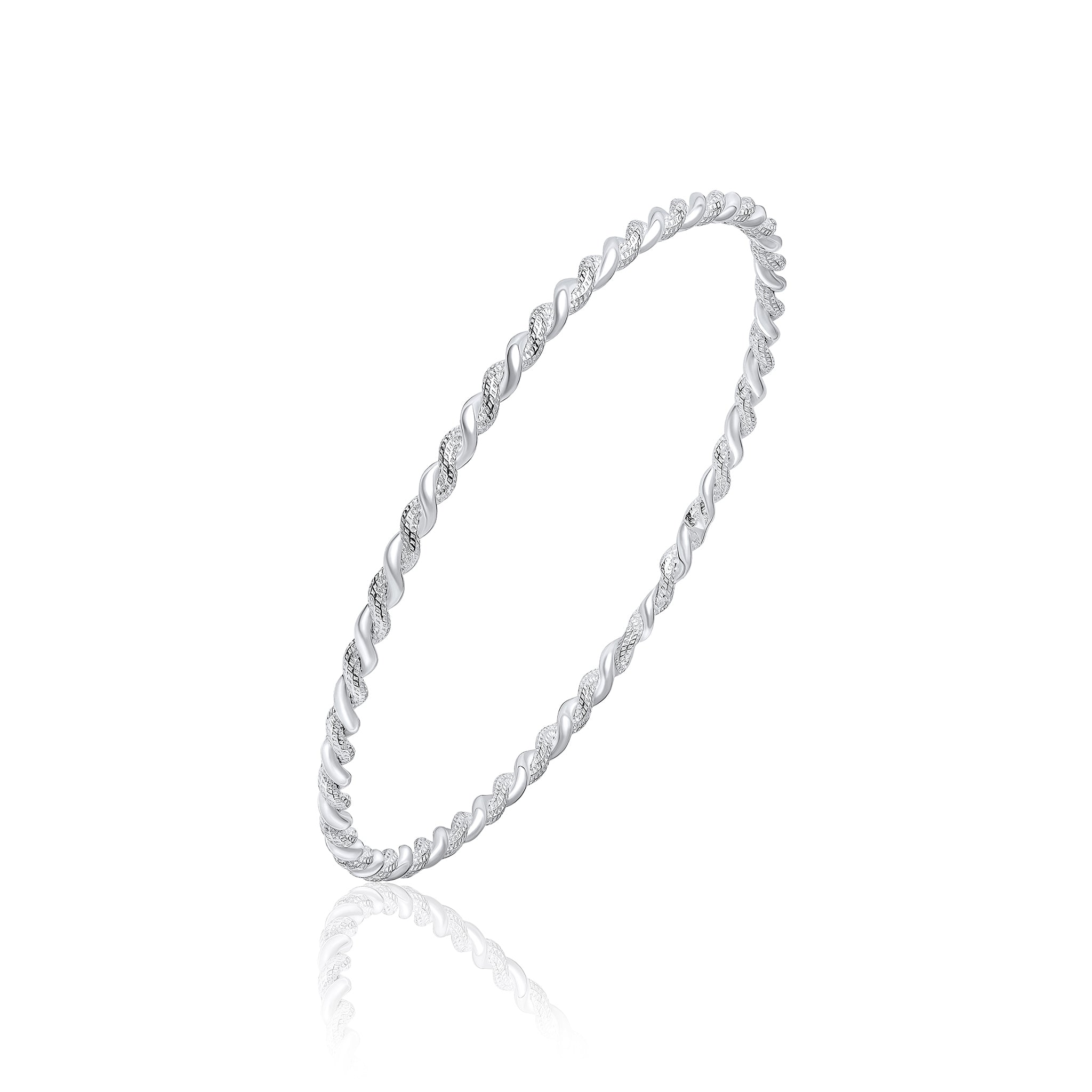 Silver 3mm Round Shape Polished and Textured Rope Twist Bangle