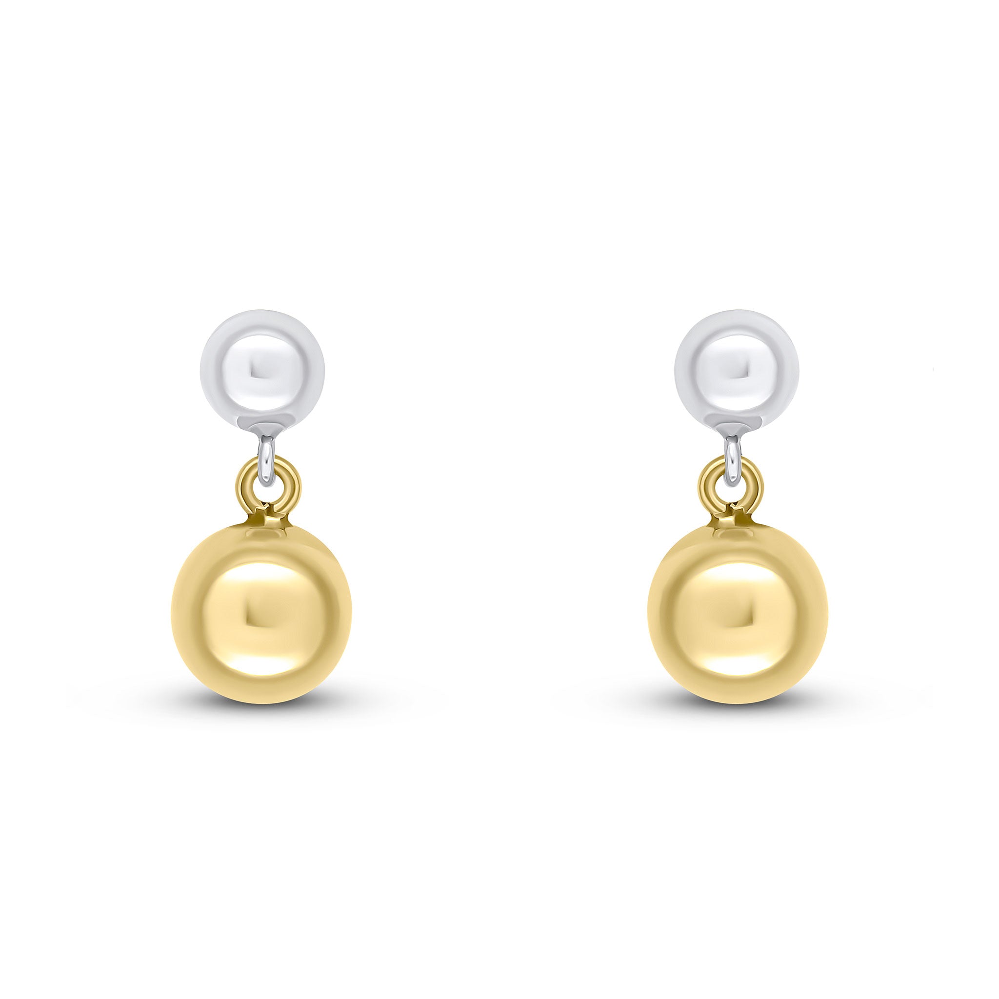 9ct White Gold 5mm & Yellow Gold 7mm Polished Ball Drop Earrings