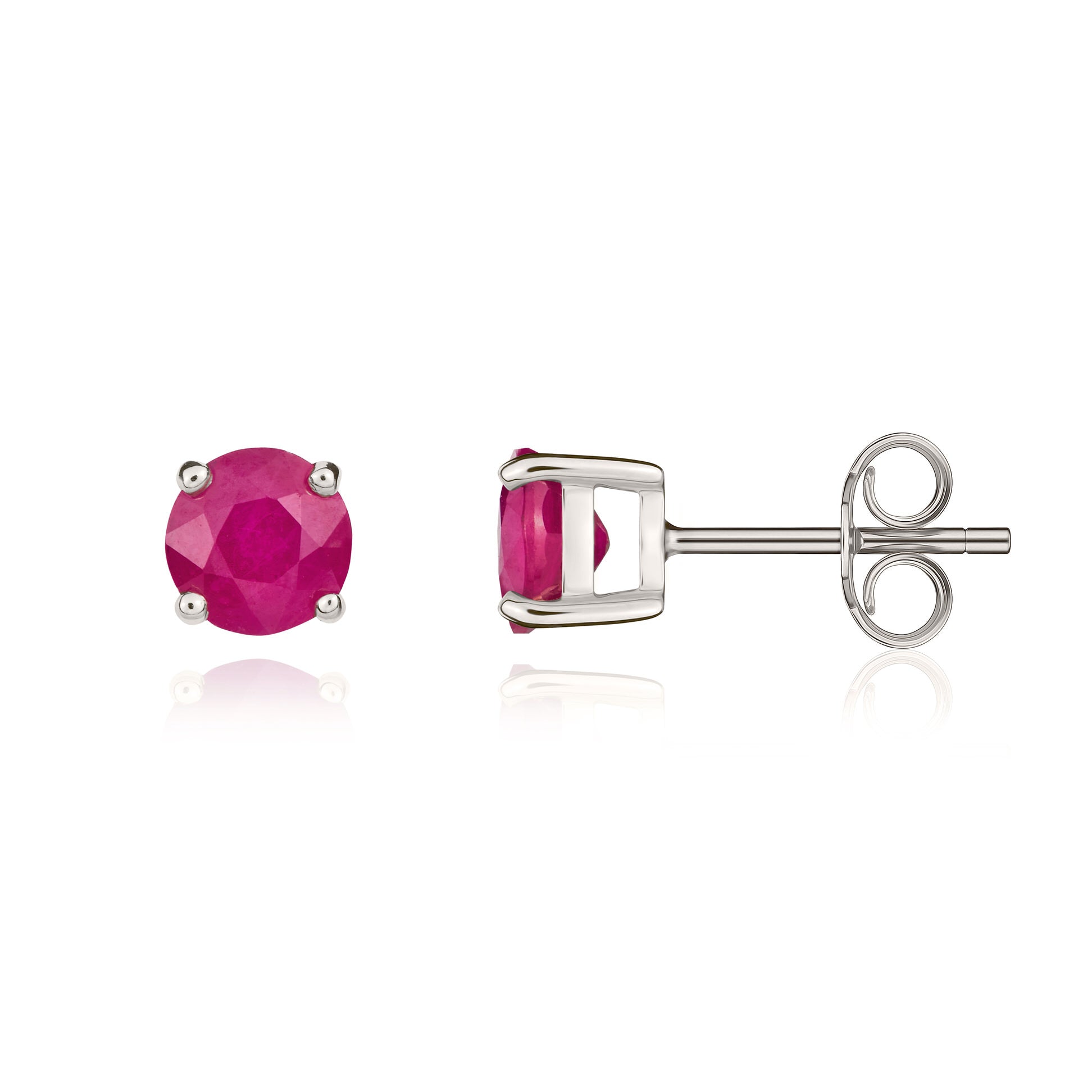 9ct White Gold Round Ruby Claw Stud Earrings