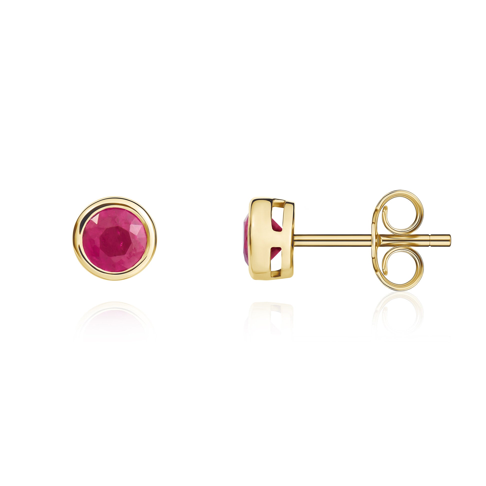 9ct Yellow Gold Round Ruby Rubover Stud Earrings 5mm