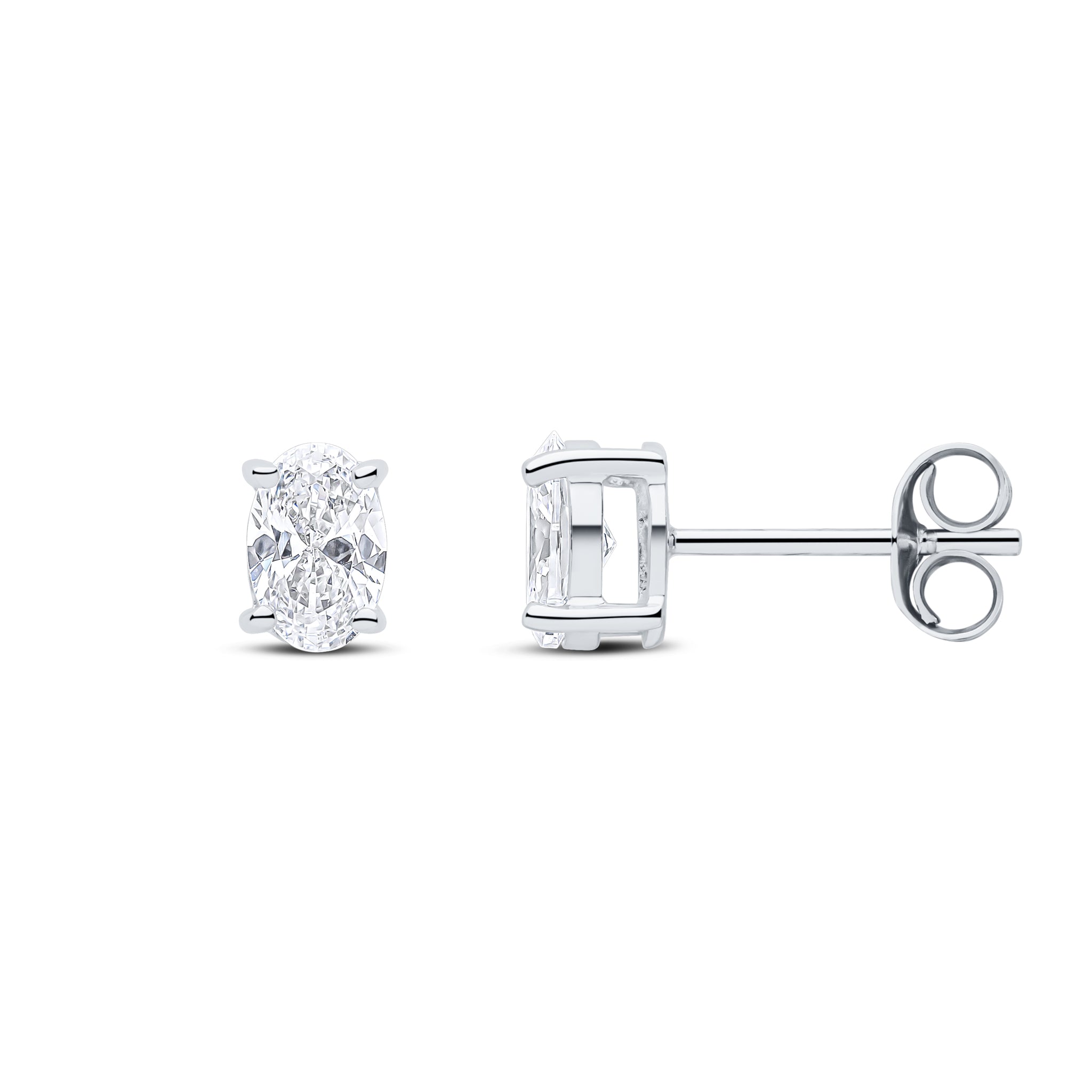 9ct White Gold 6x4 Oval CZ Claw Set Earrings