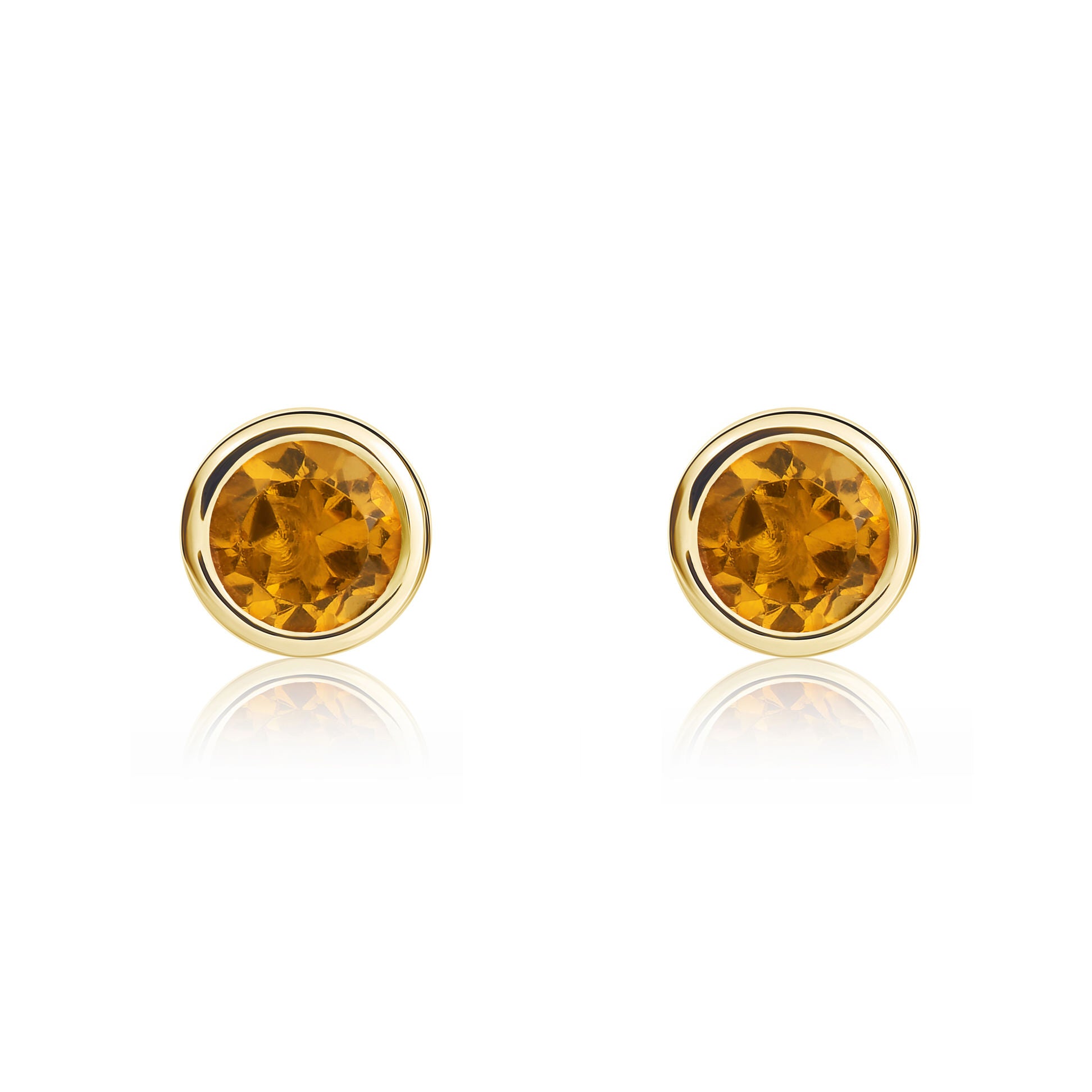 9ct yellow gold 4mm Round Citrine Rubover Stud Earrings