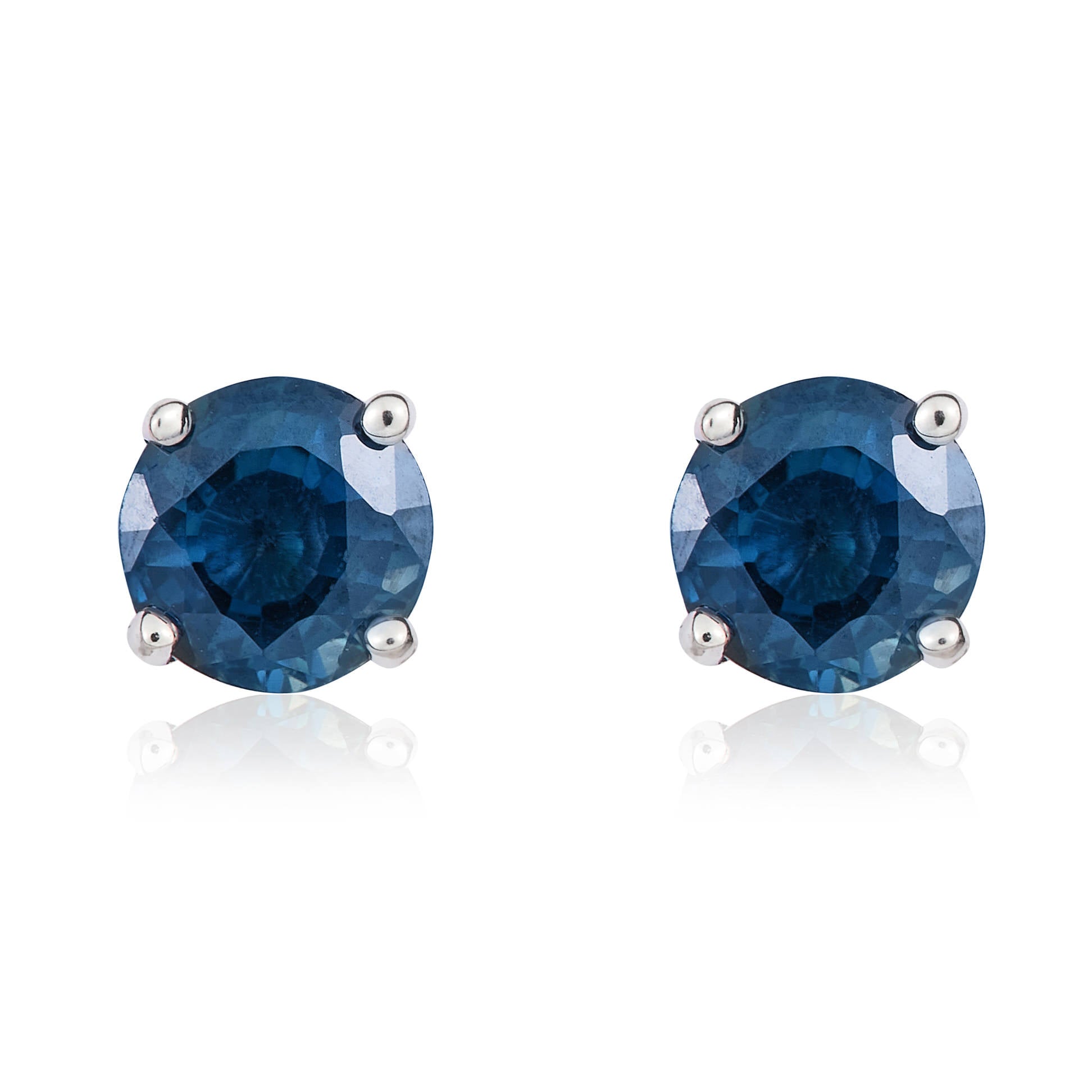 9ct White Gold Round Blue Sapphire Claw Stud Earrings