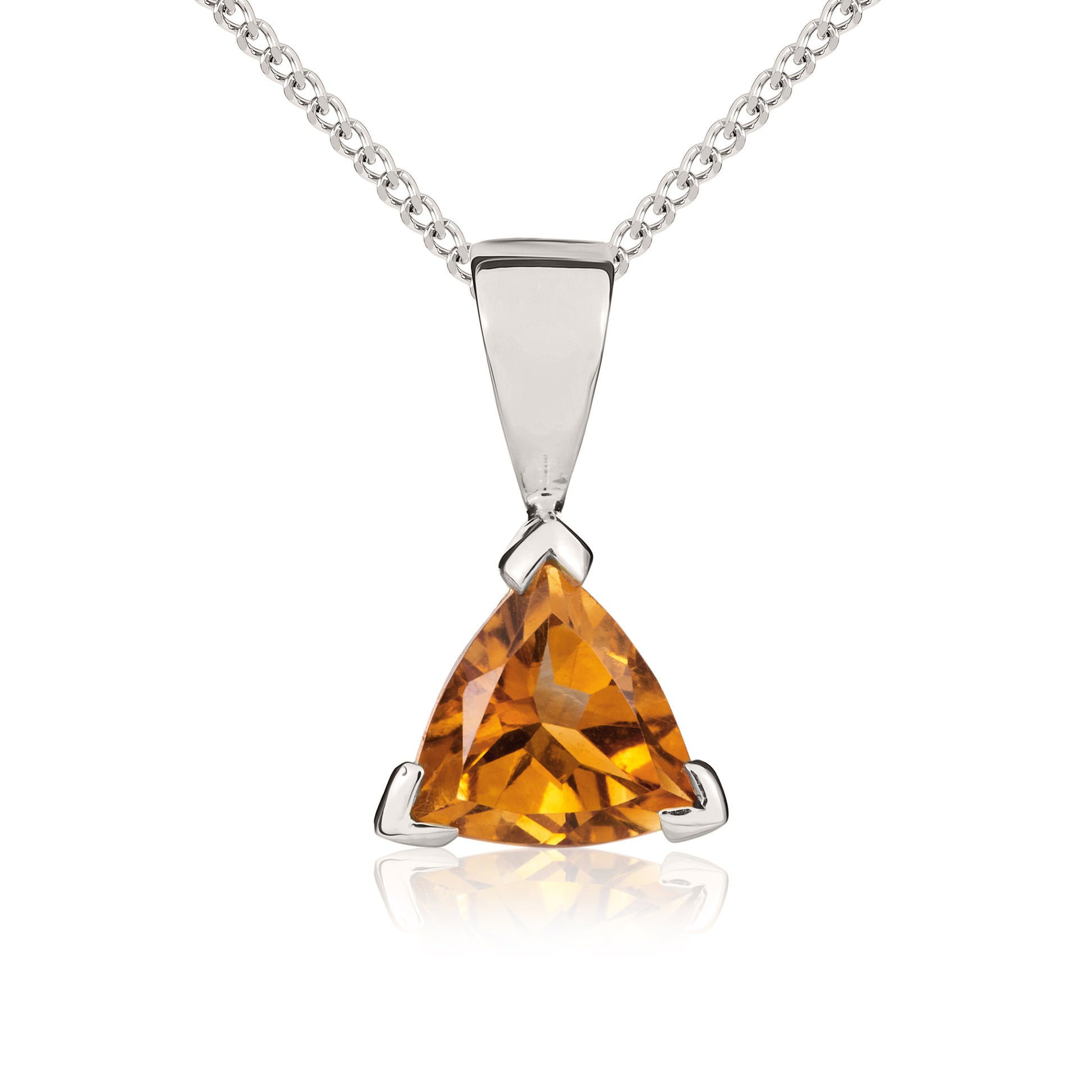 9ct White Gold 6mm Trilliant Citrine Claw Set Pendant