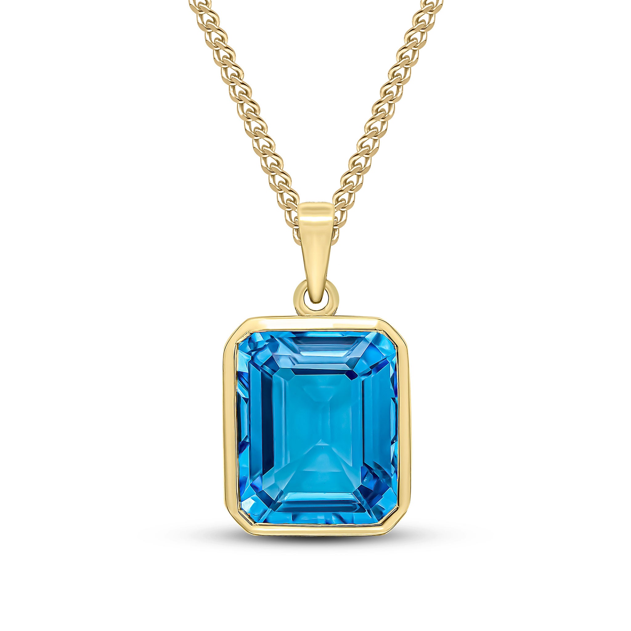 9ct Yellow Gold 12x10 Octagon Swiss Blue Topaz Rubover Pendant