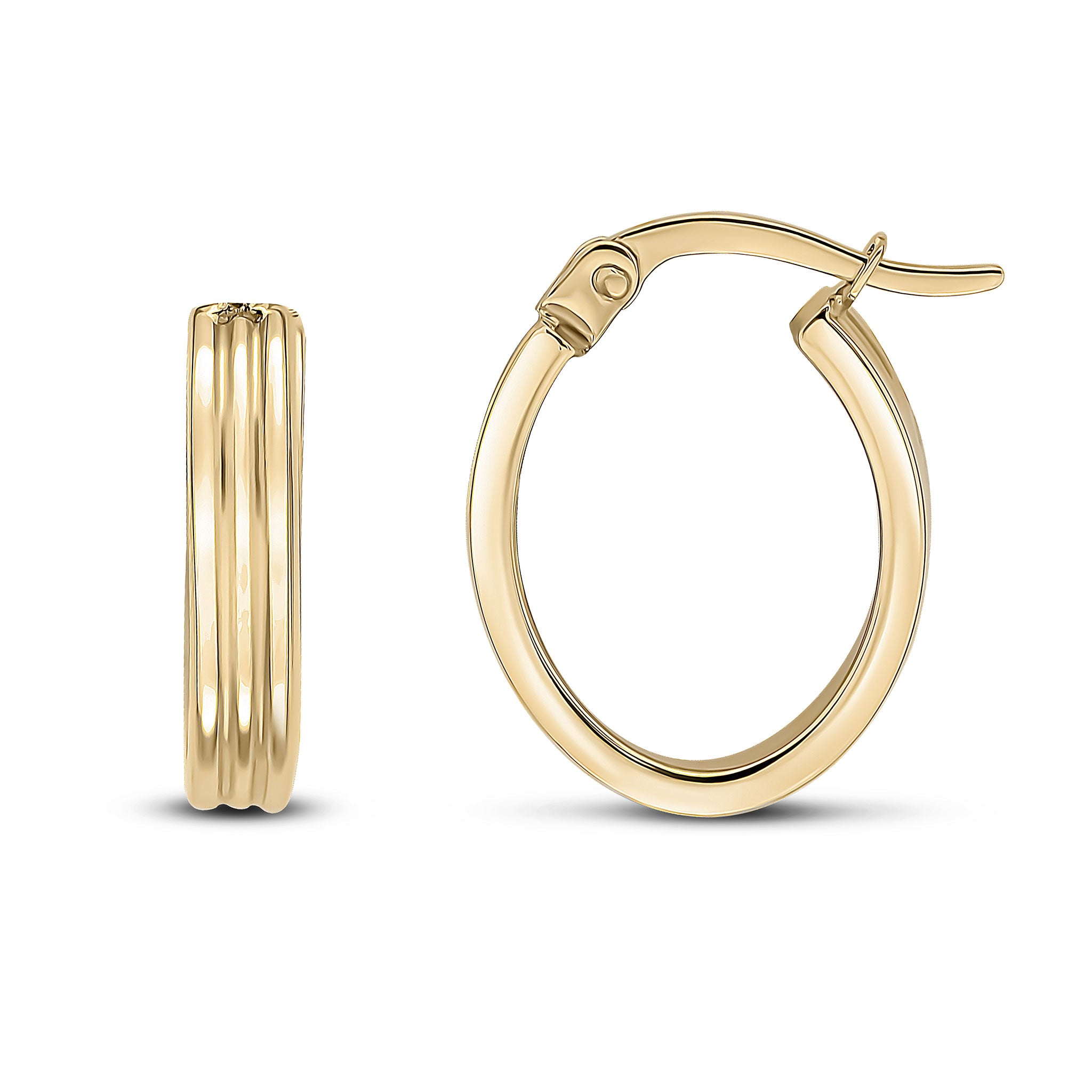 9ct Yellow Gold Ribbed Oval Hoop Earrings