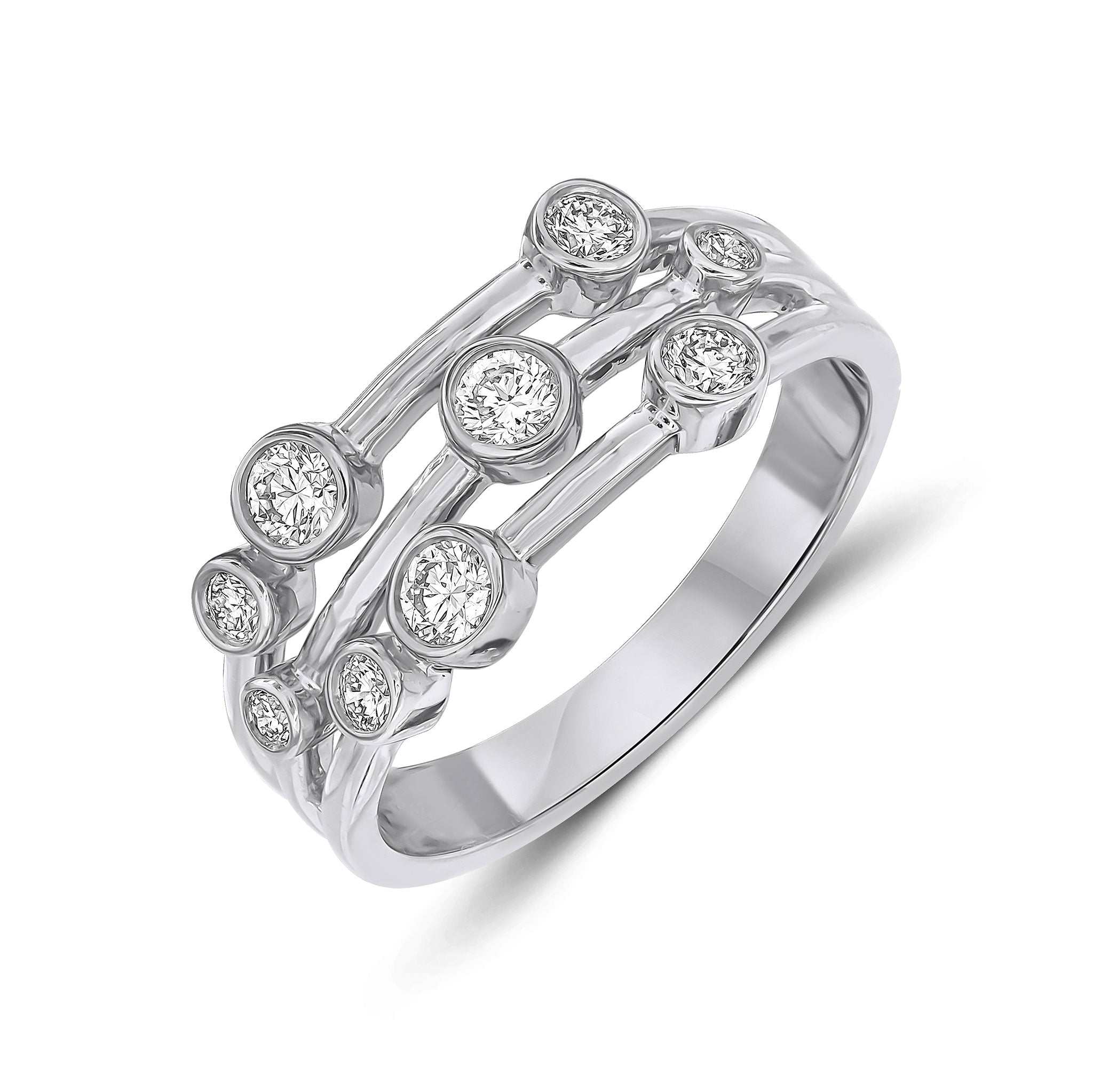 Platinum Round Diamond 3 Row Bubble Ring 0.50ct Total