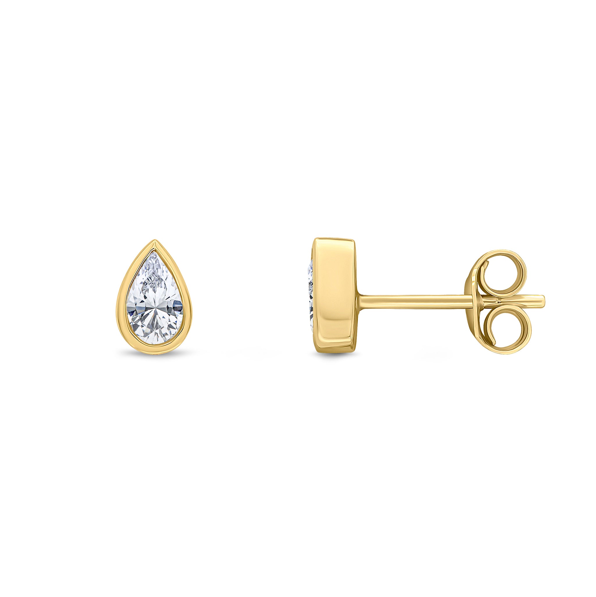 9ct Yellow Gold 5x3 Pear Shape CZ Rubover Set Earrings