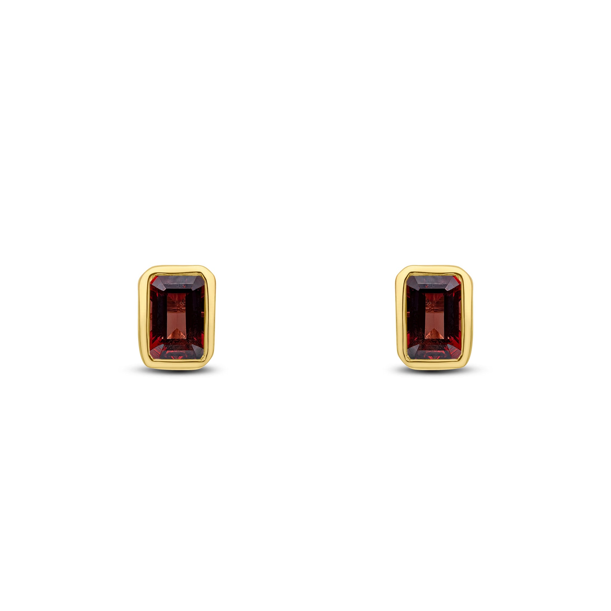 9ct Yellow Gold 5x3 Octagon Garnet Rubover Set Earrings