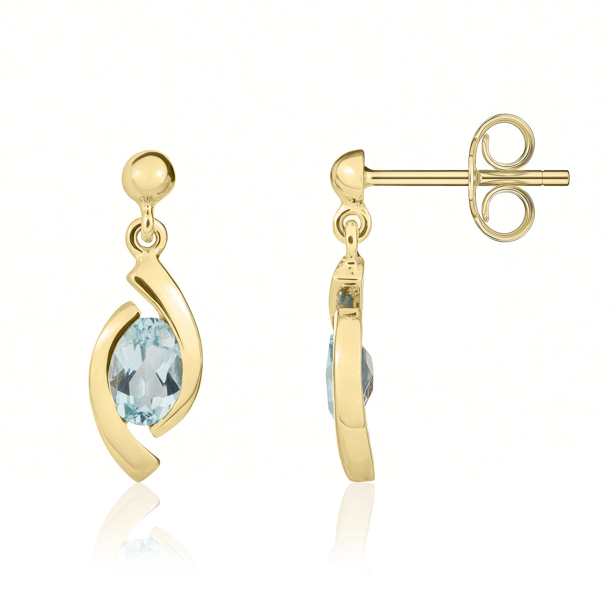 9ct Yellow Gold Oval Aquamarine 'eye' Design Drop Earrings