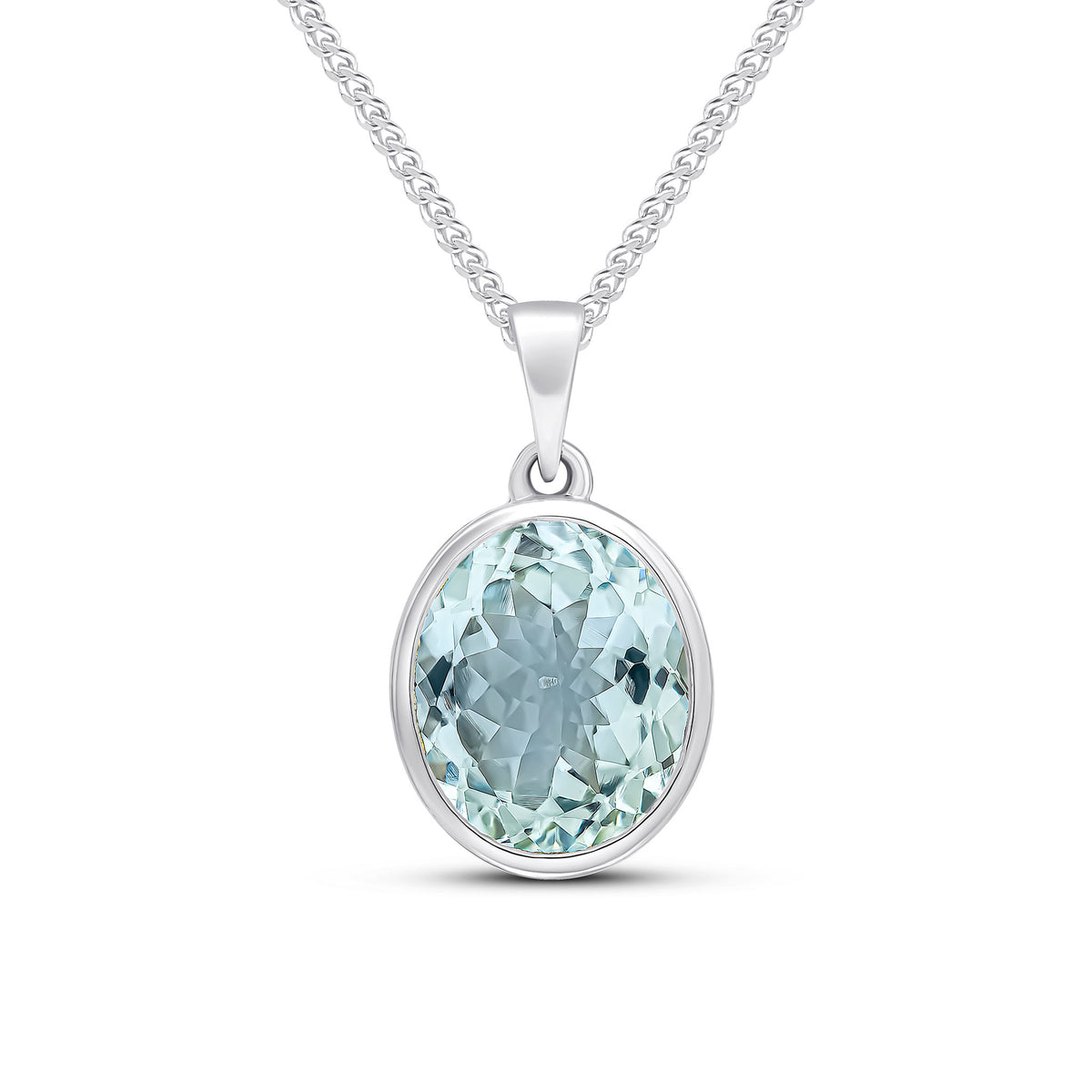 9ct White Gold 12x10 Oval Aquamarine Rubover Pendant