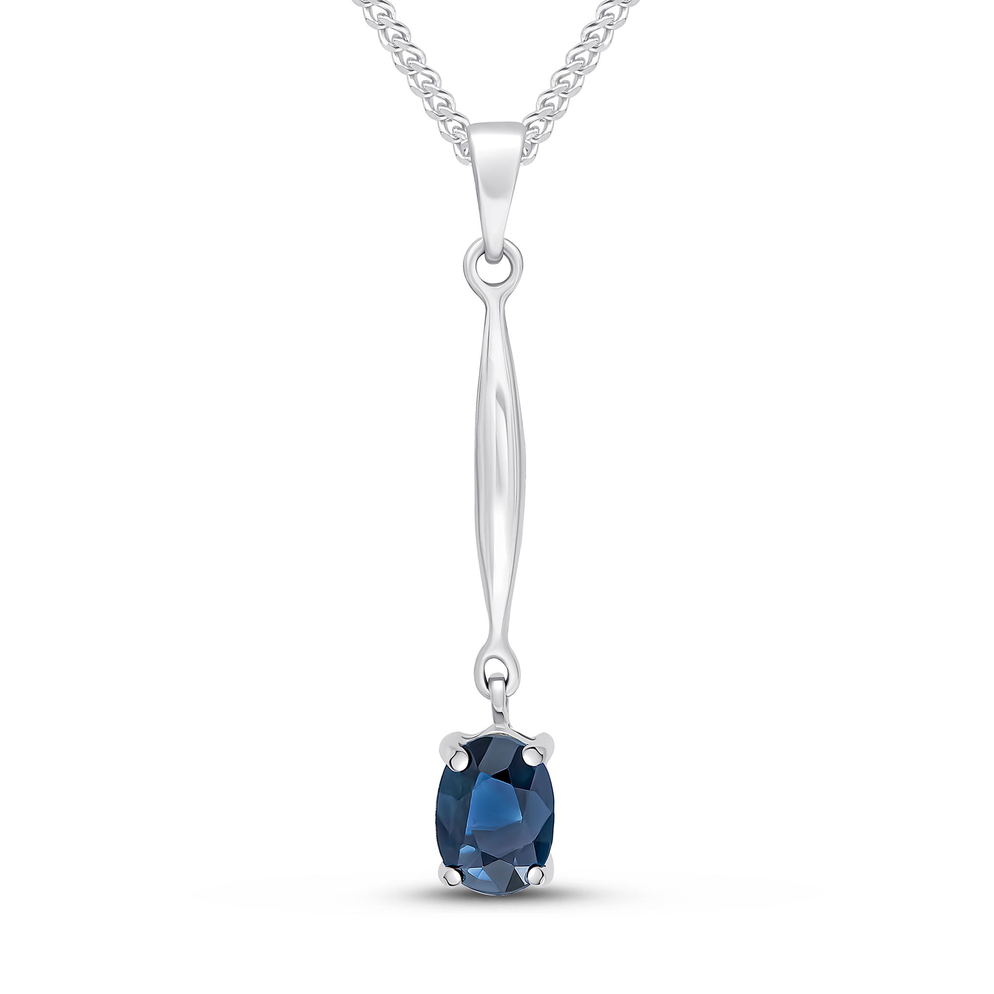 9ct White Gold 7x5 Oval Claw Sapphire and Bar Pendant