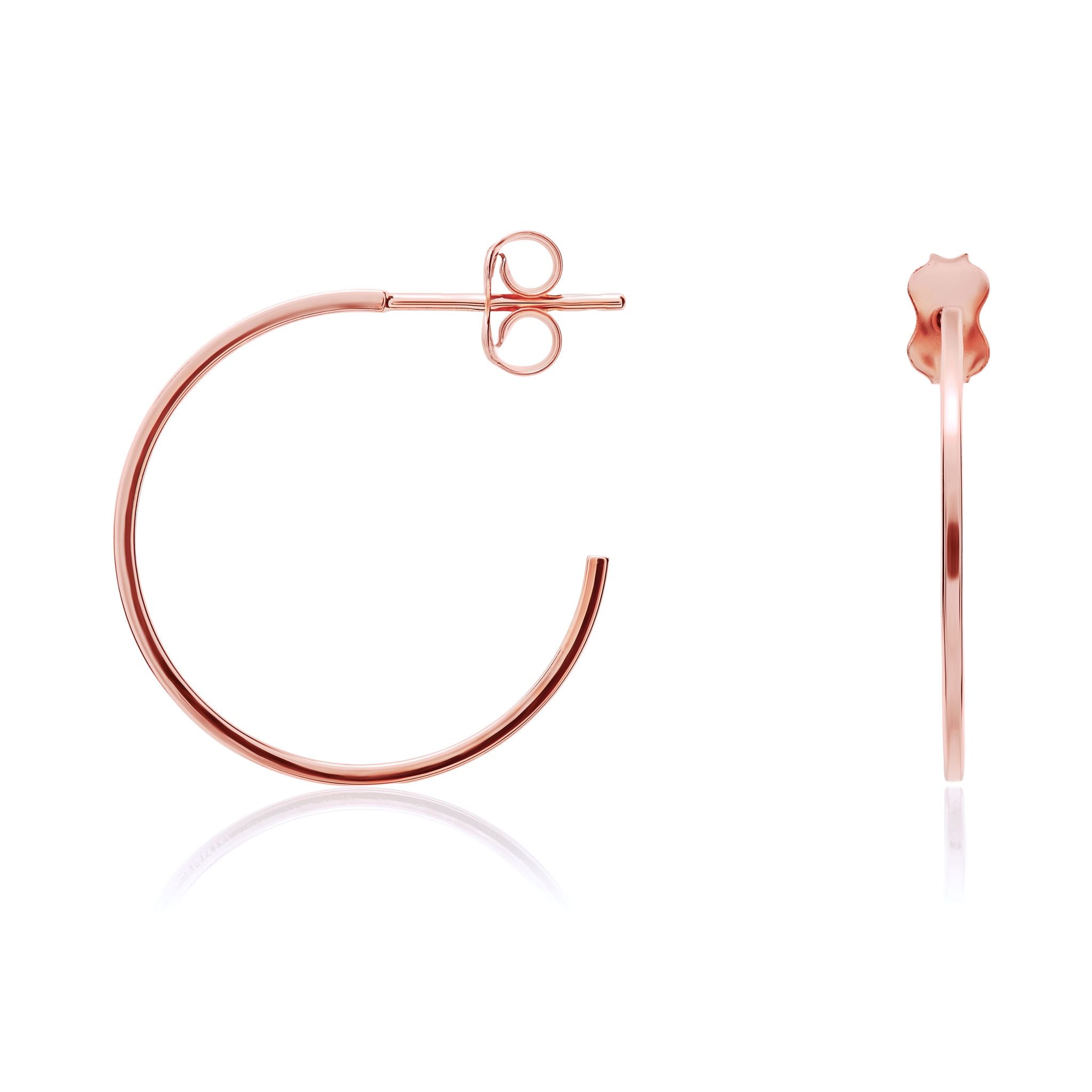 9ct rose gold 1mm Square Tube Peg & Scroll Hoop Earrings. 22mm Diameter