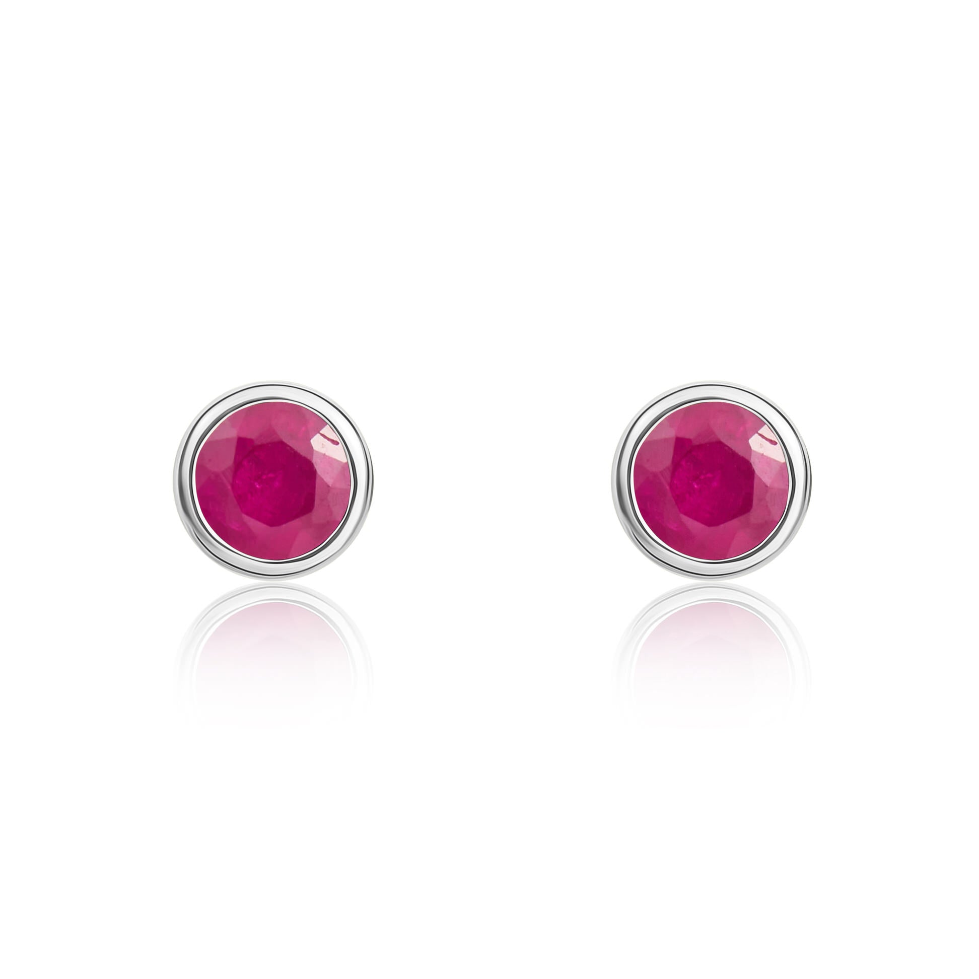 9ct White Gold 3mm Round Ruby Rubover Stud Earrings