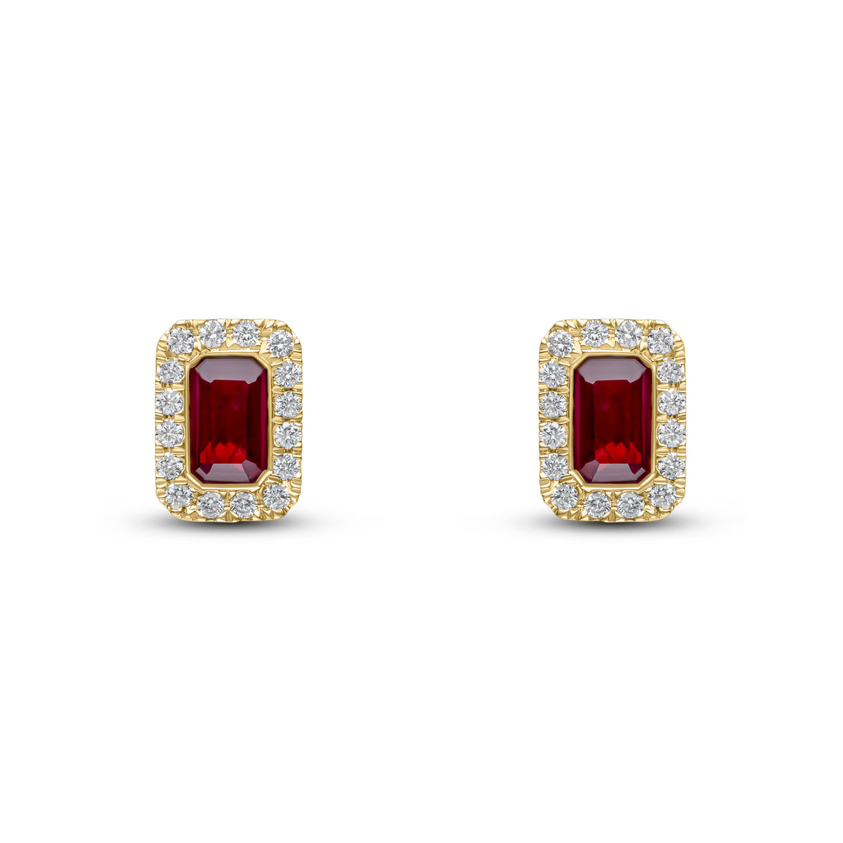 18ct Yellow Gold 5x3 Octagon Ruby & Diamond Microset Cluster Earrings