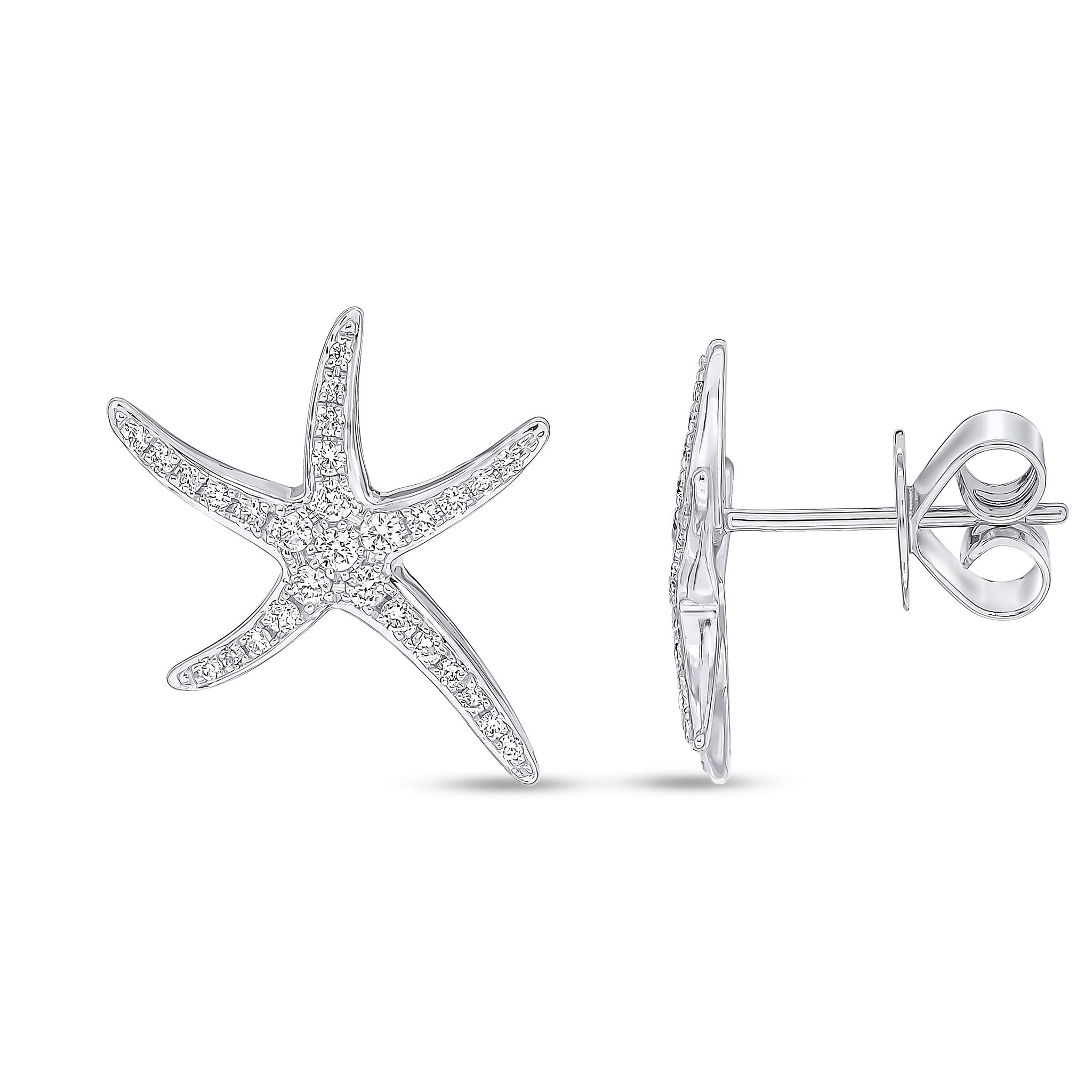 18ct White Gold Diamond Pave Set 'starfish' Stud Earrings Large