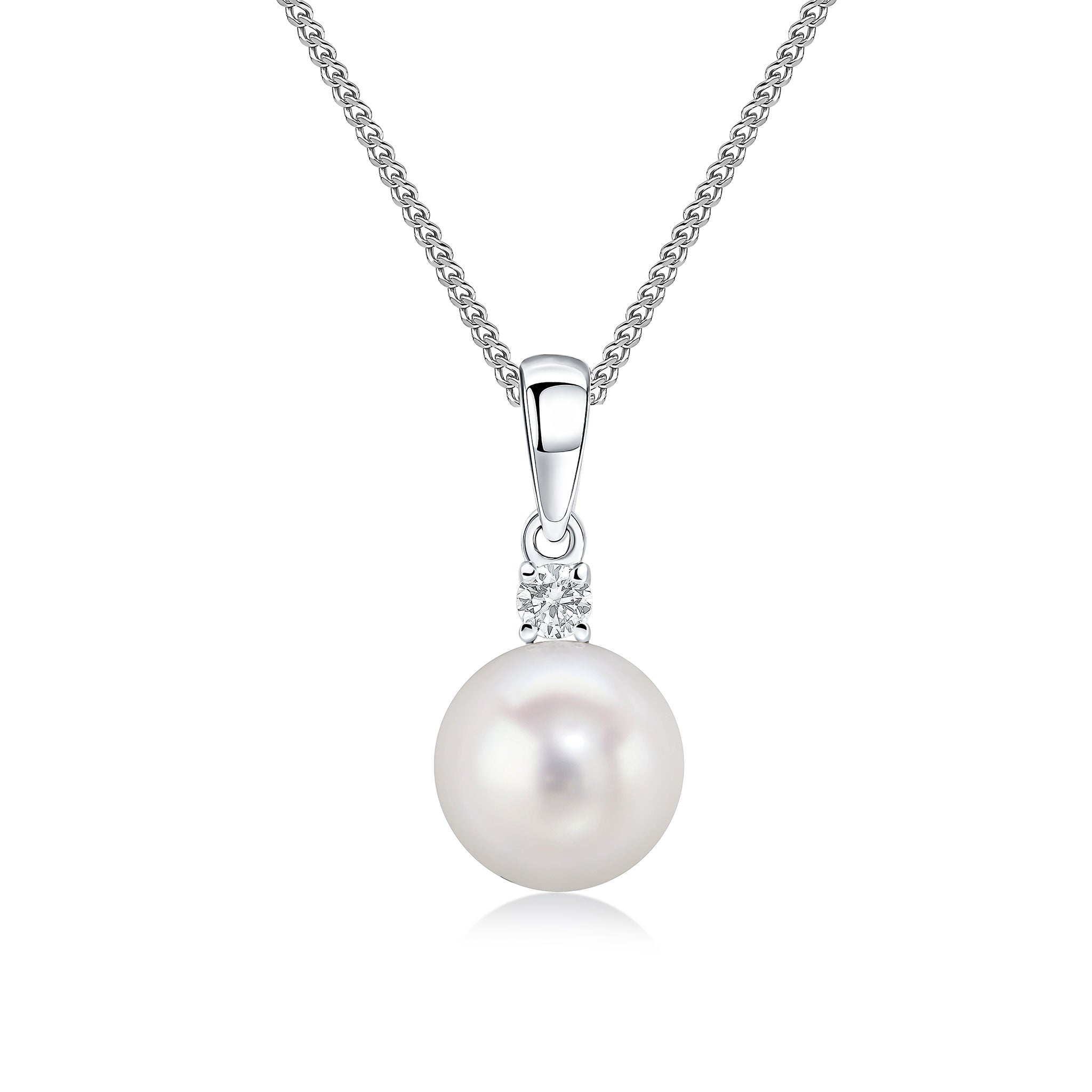 18wg Diamond & Fw Pearl 2 Stone Pendant