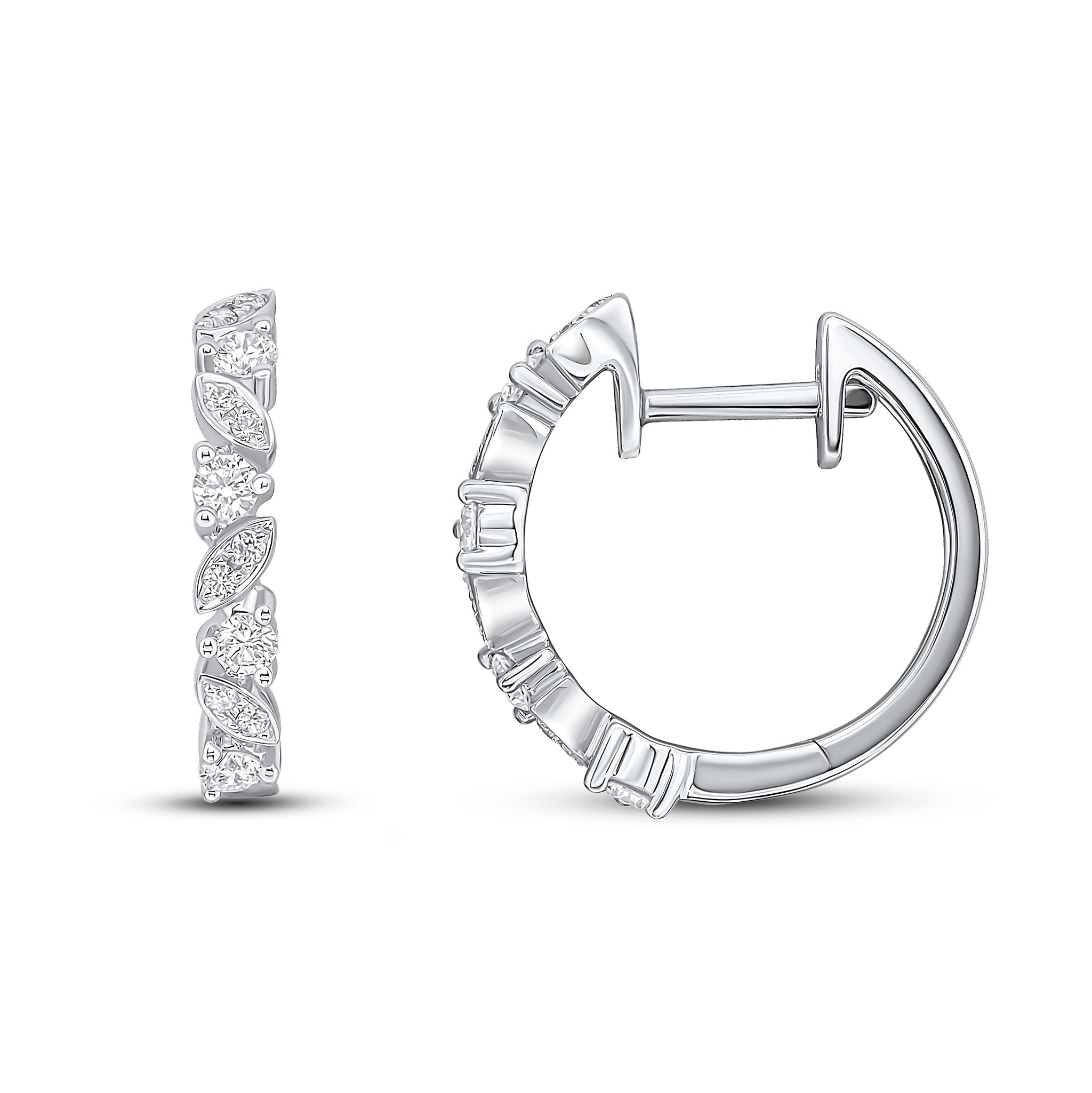 18ct White Gold Diamonds Claw and Grain Set Fancy Hoop Earrings