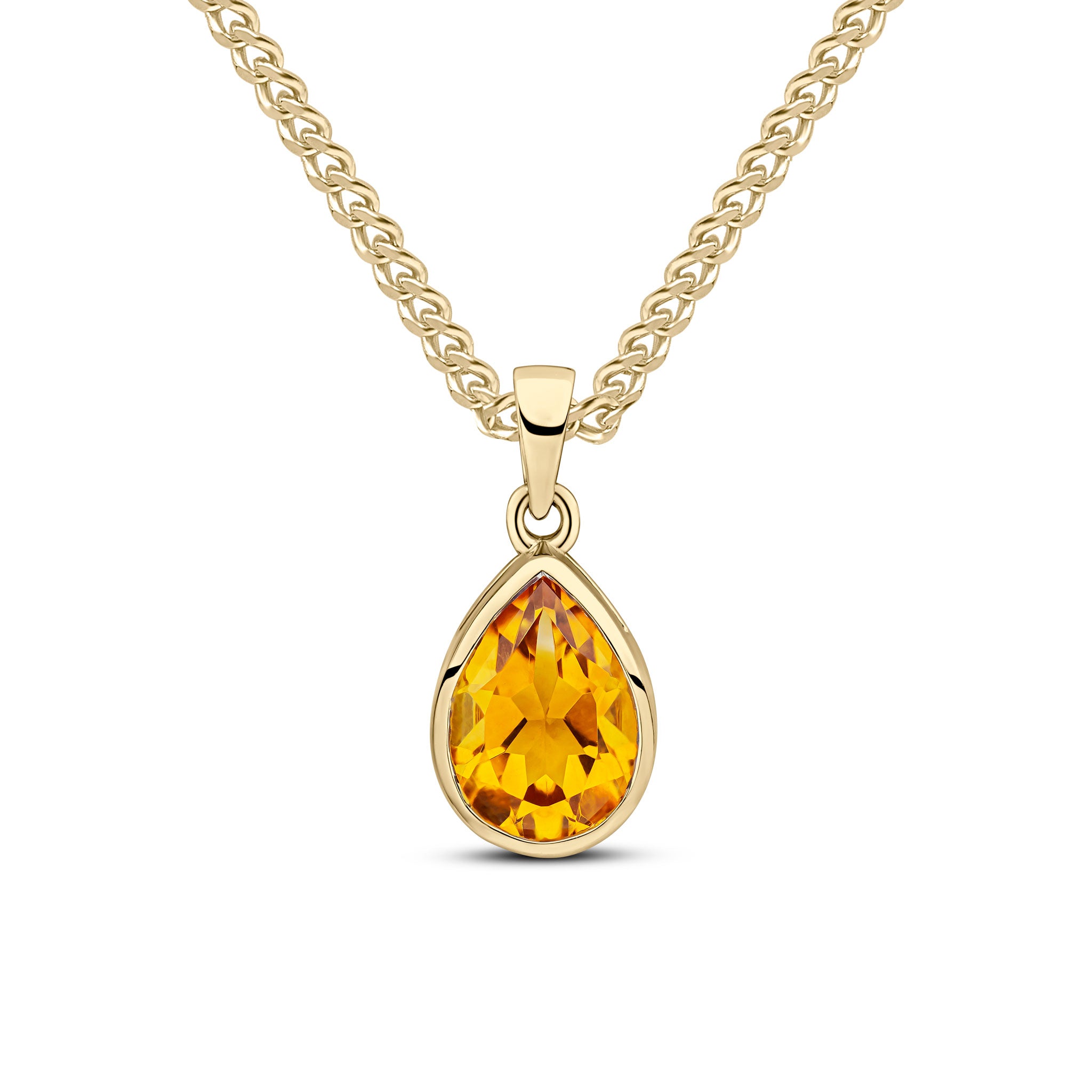 9ct Yellow Gold 10x7mm Pear Shape Citrine Rubover Pendant
