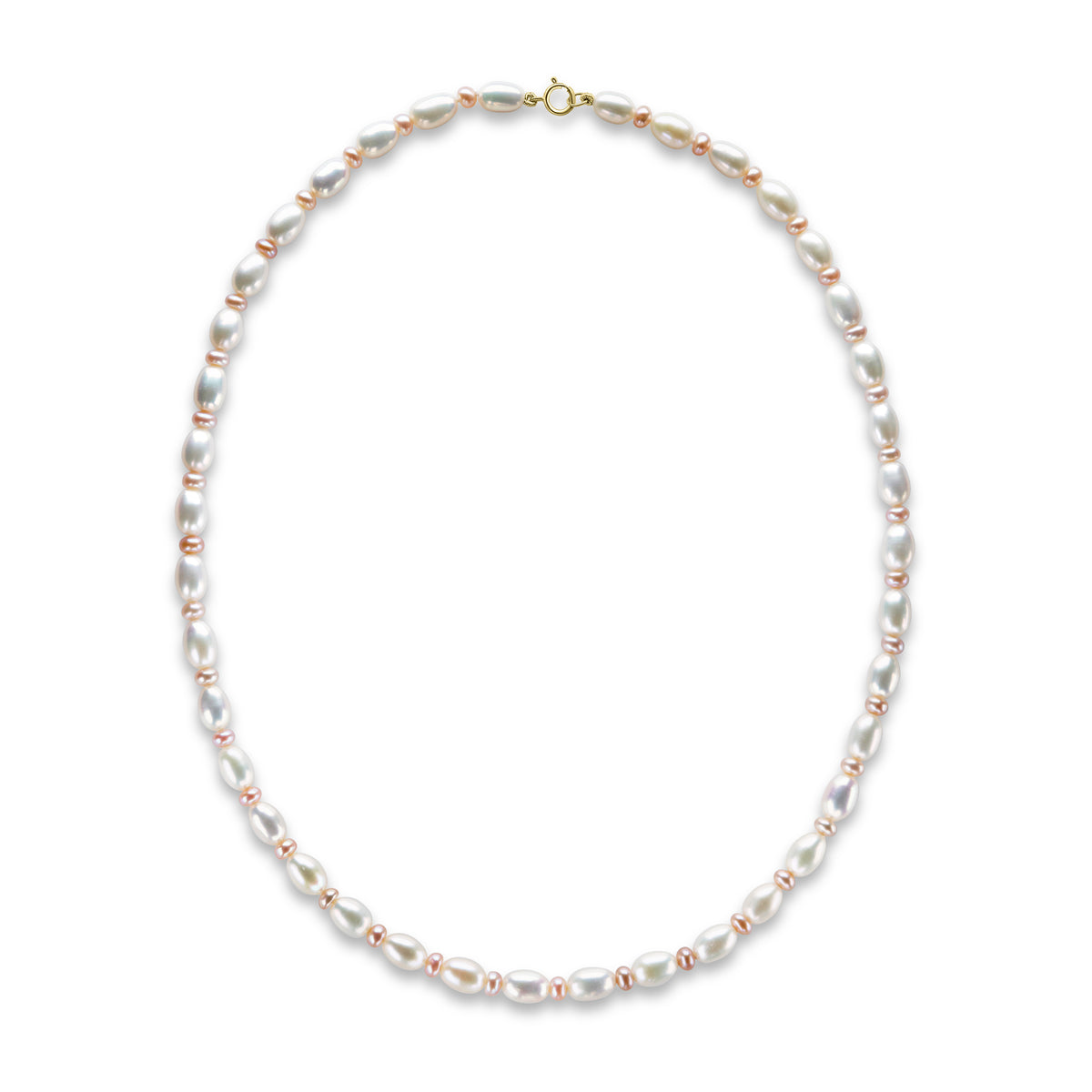 9ct Yellow Gold Genuine Pink White Rice Pearl Button Design Necklace 18"