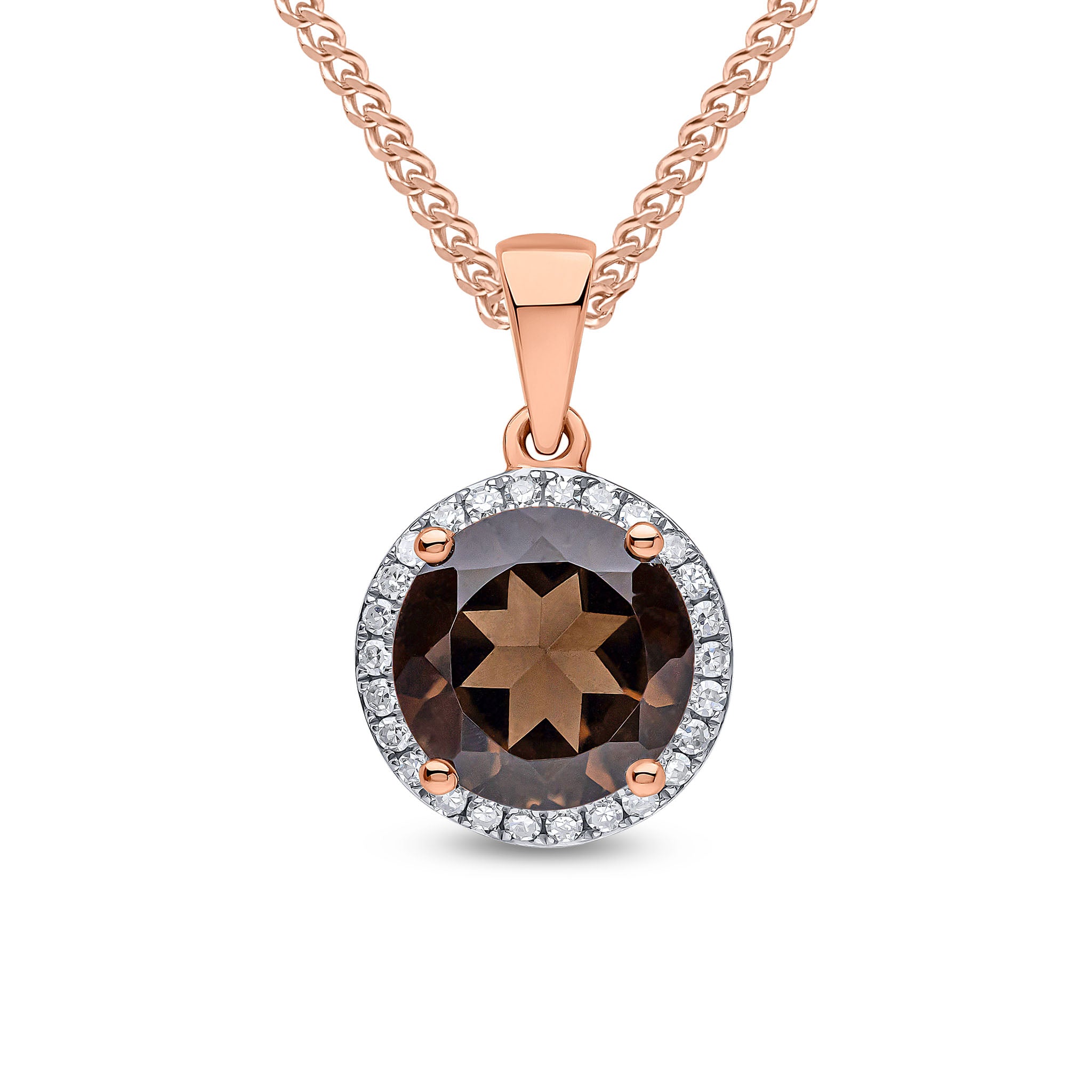 9ct Rose Gold Rd Sm Qua & Diamond Cluster