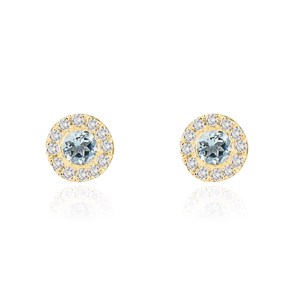 18ct Yellow Gold 3mm Round Aquamarine and Diamond Microset Cluster Earrings