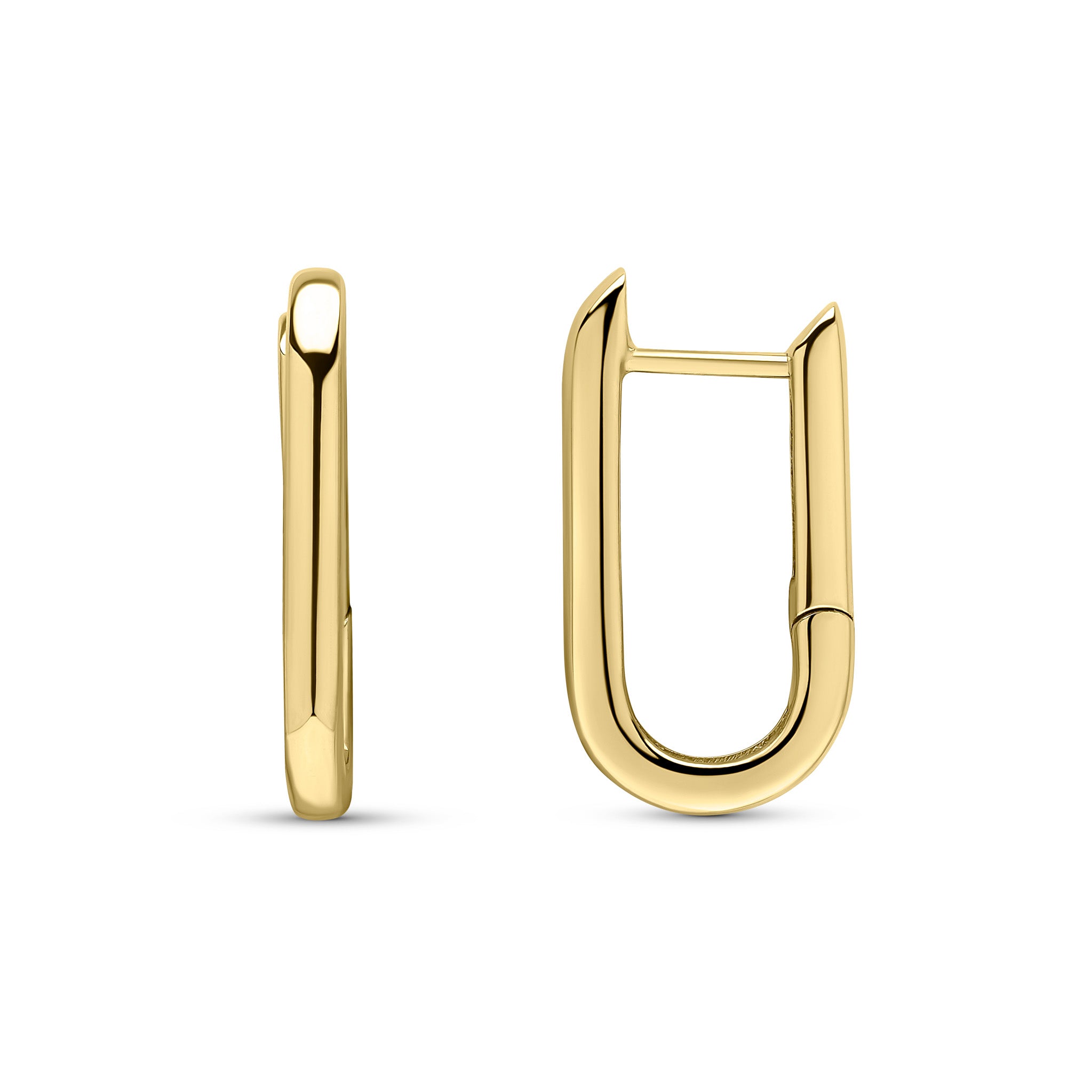 9ct Yellow Gold Angular Oblong Huggy Style Hoop Earrings