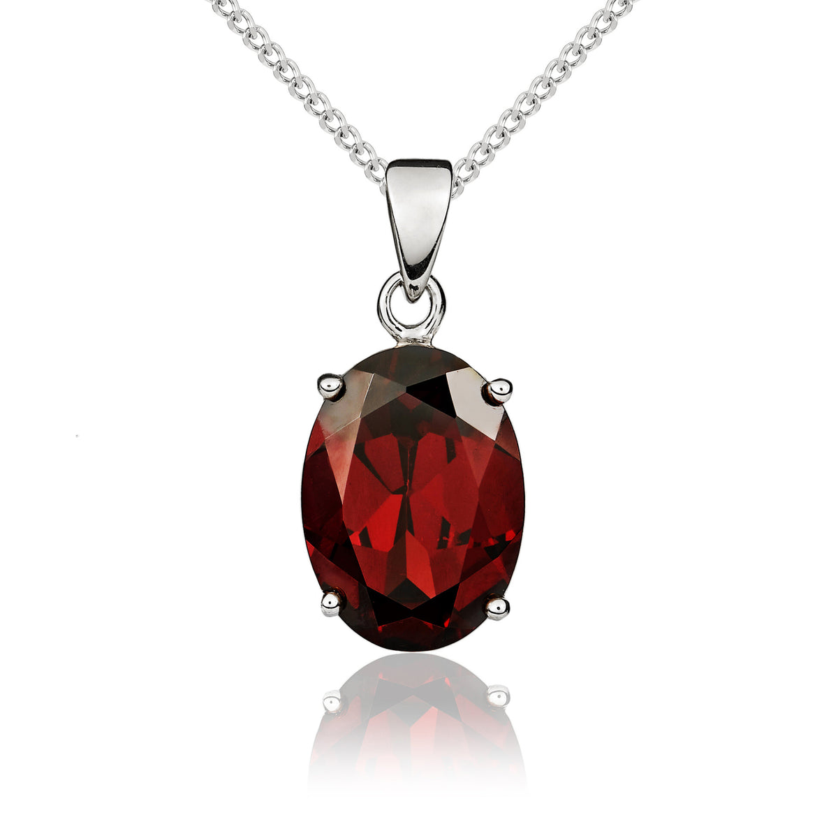 9ct White Gold 14x10 Oval Garnet Claw Set Pendant