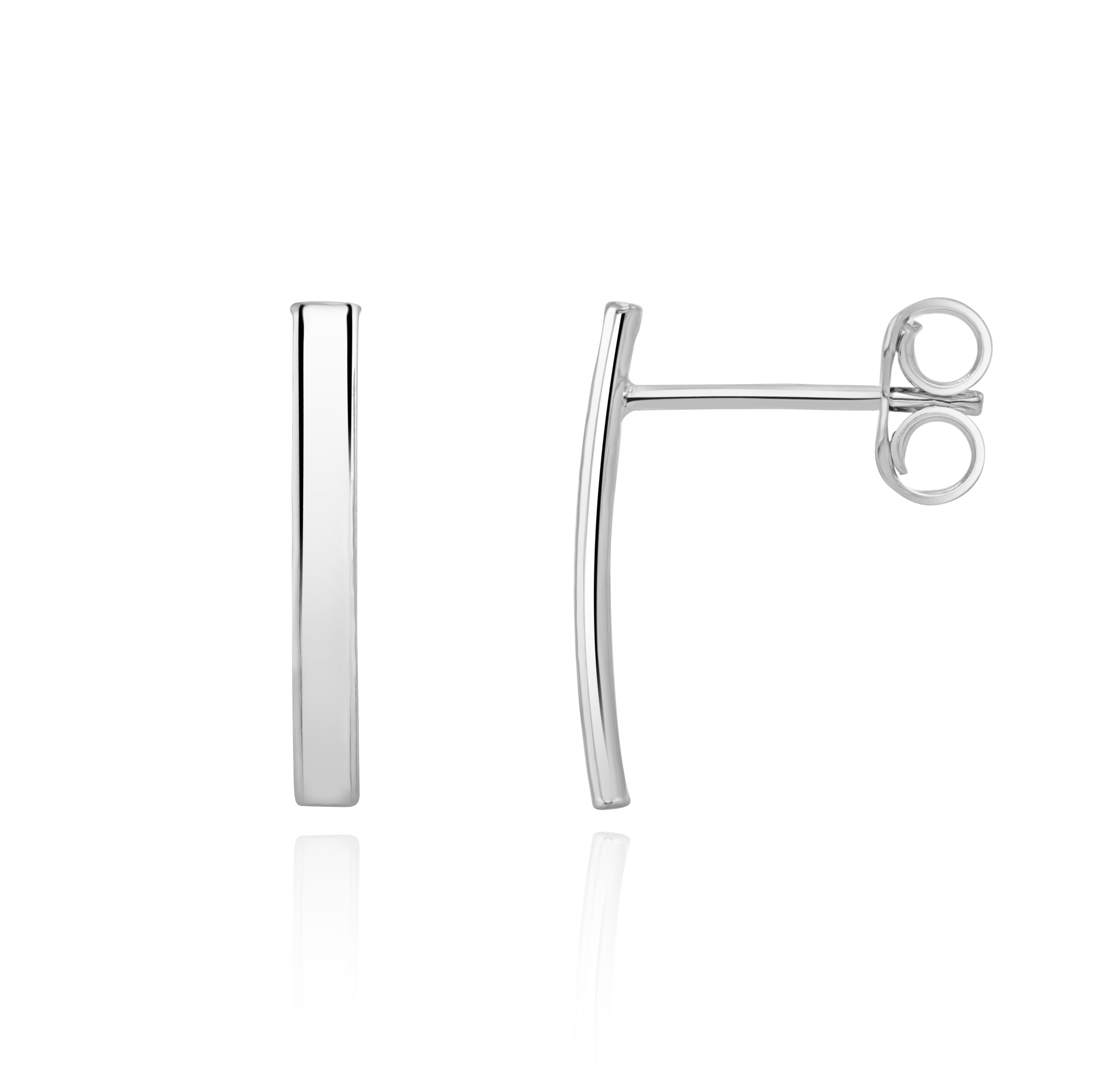 9ct White Gold Curved Short Bar Drop Earrings