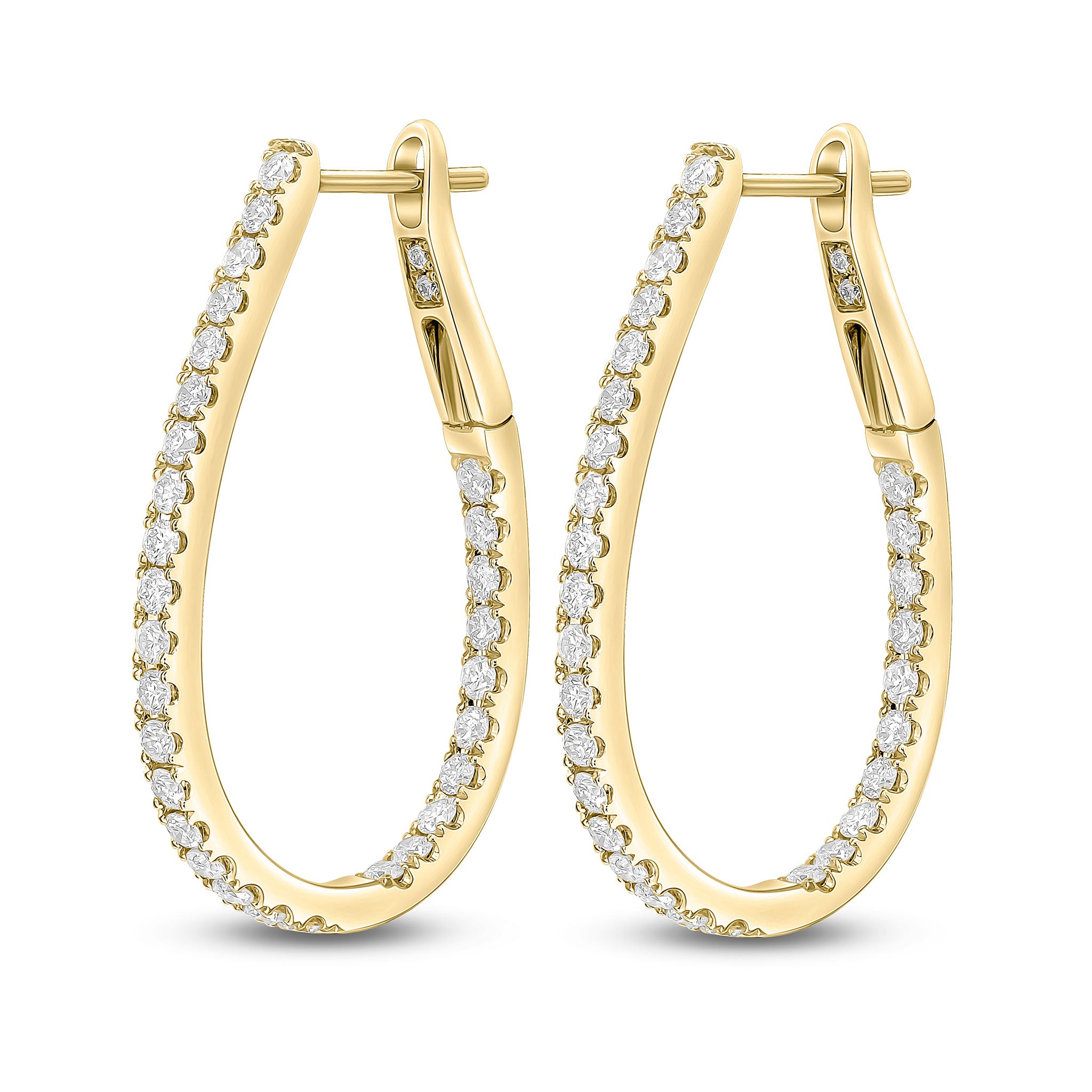 18ct Yellow Gold Round Diamond Claw Set Horseshoe Hoop Earrings 0.93ct