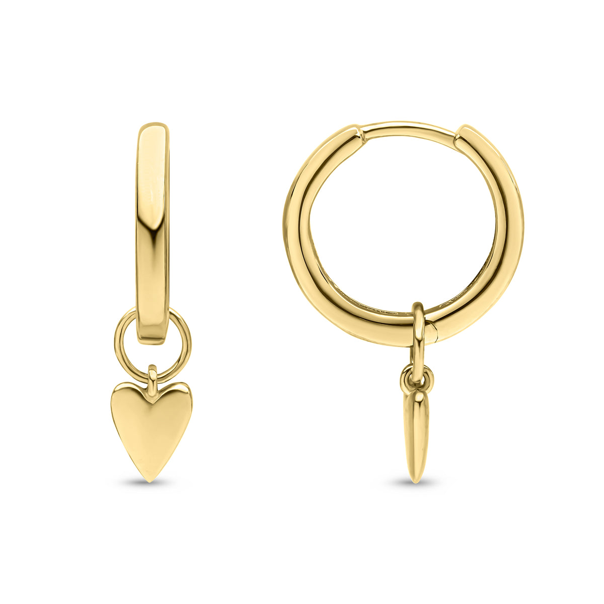 9ct Yellow Gold Hinged Hoop Earrings with Detachable Polished Heart Drop