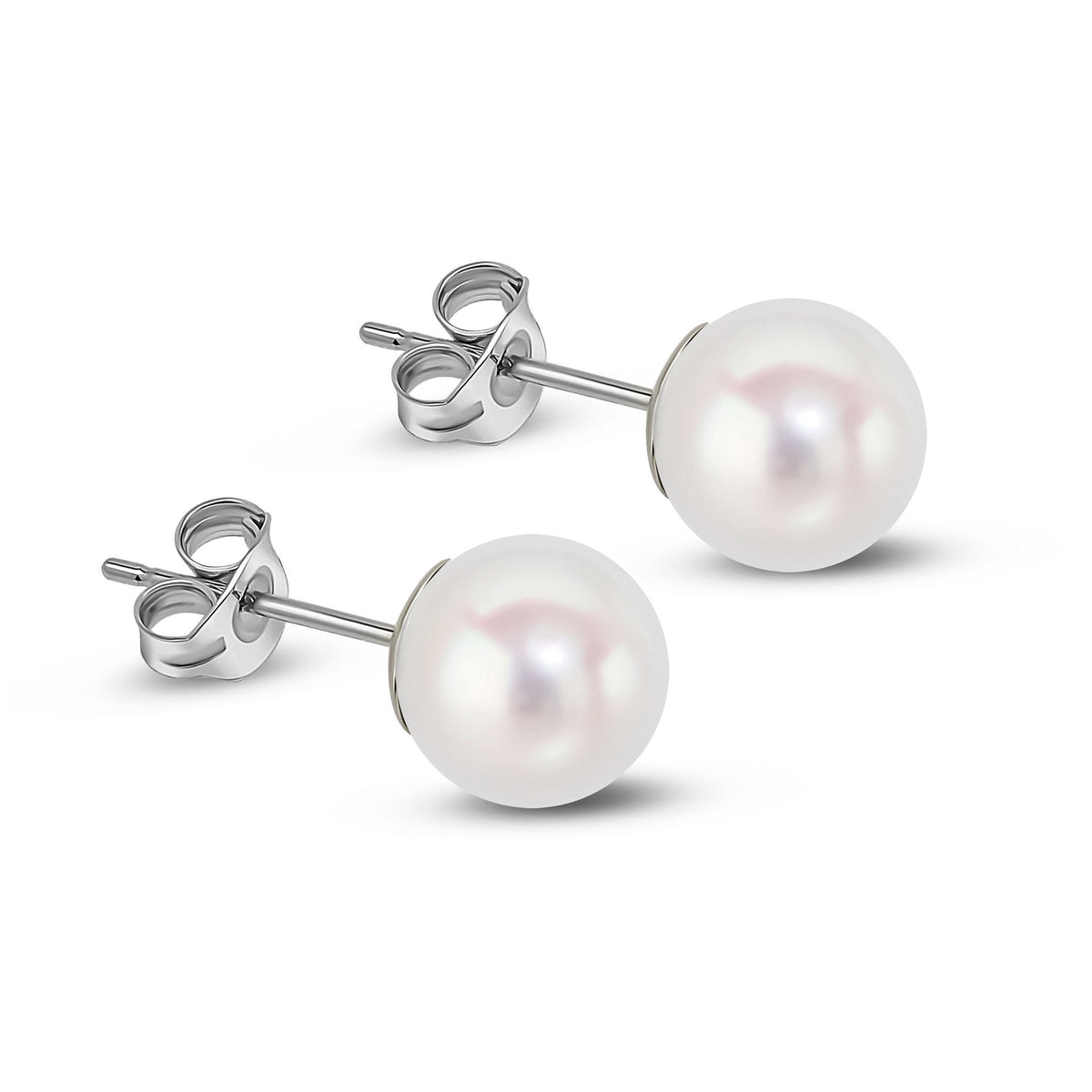 18ct White Gold Akoya Pearl Stud Earrings 8mm