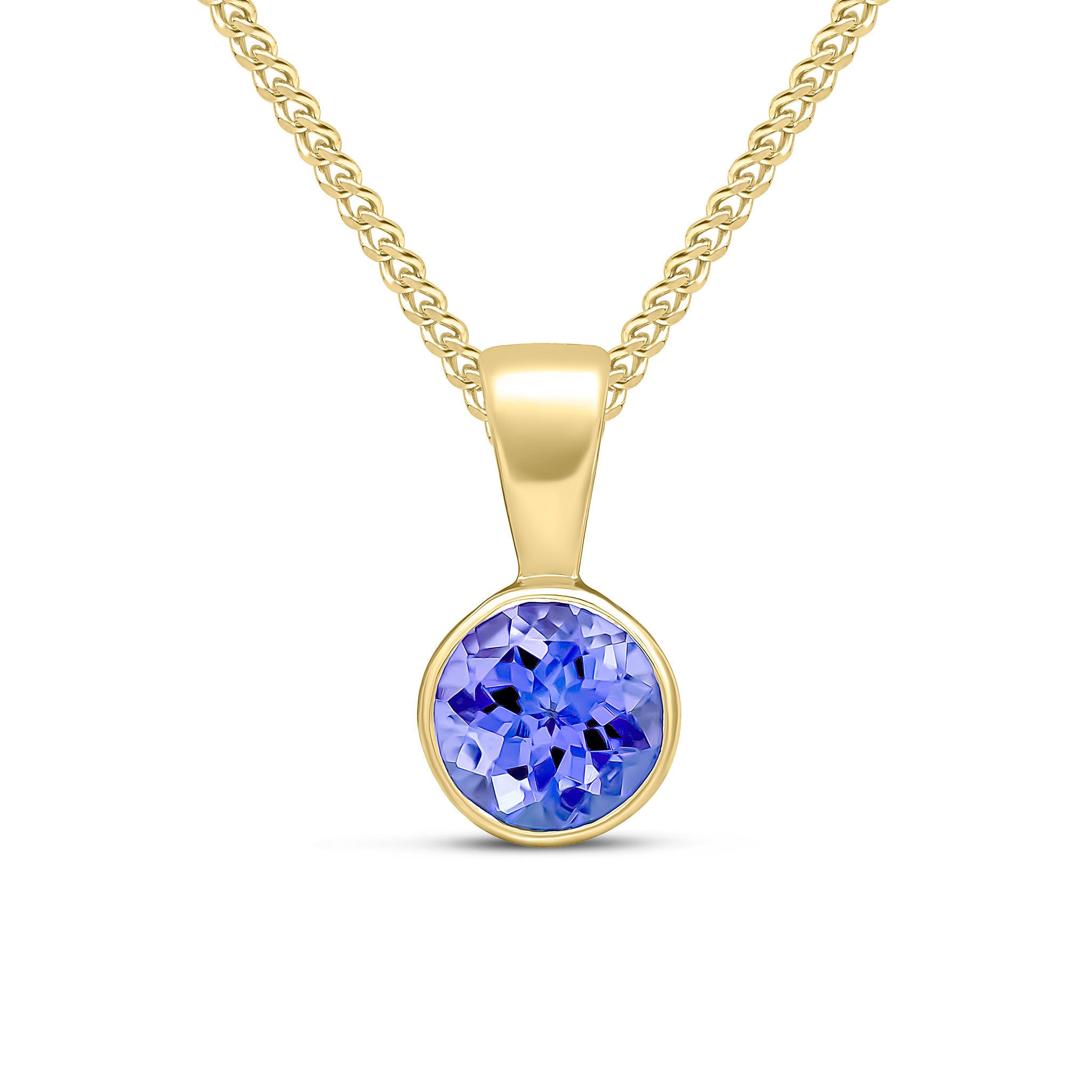 9ct yellow gold 5mm Round Tanzanite Rubover Pendant
