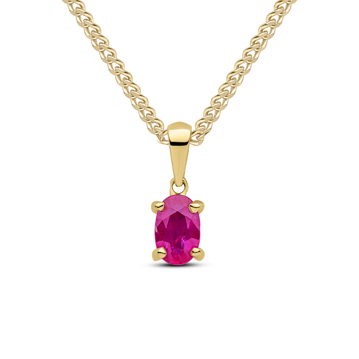 9ct Yellow Gold 6x4 Oval Ruby Claw Set Pendant