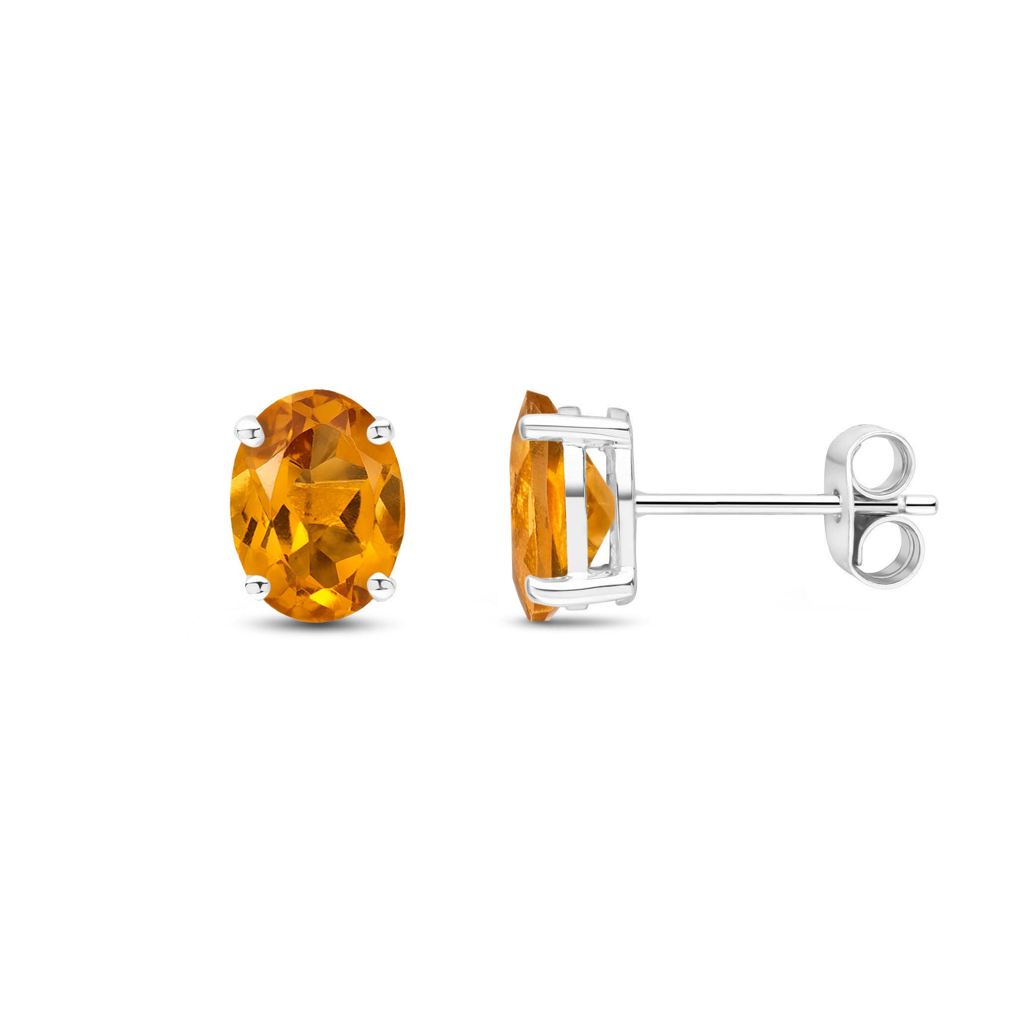 9ct White Gold 8x6 Oval Citrine Claw Set Earrings
