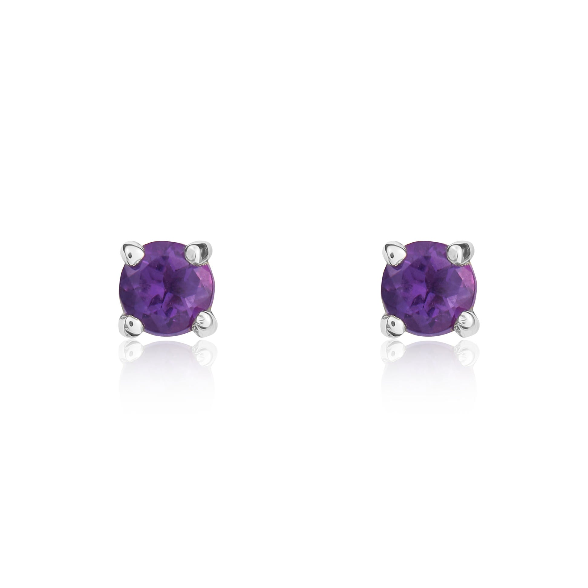 9ct White Gold 3mm Round Amethyst 4 Claw Stud Earrings