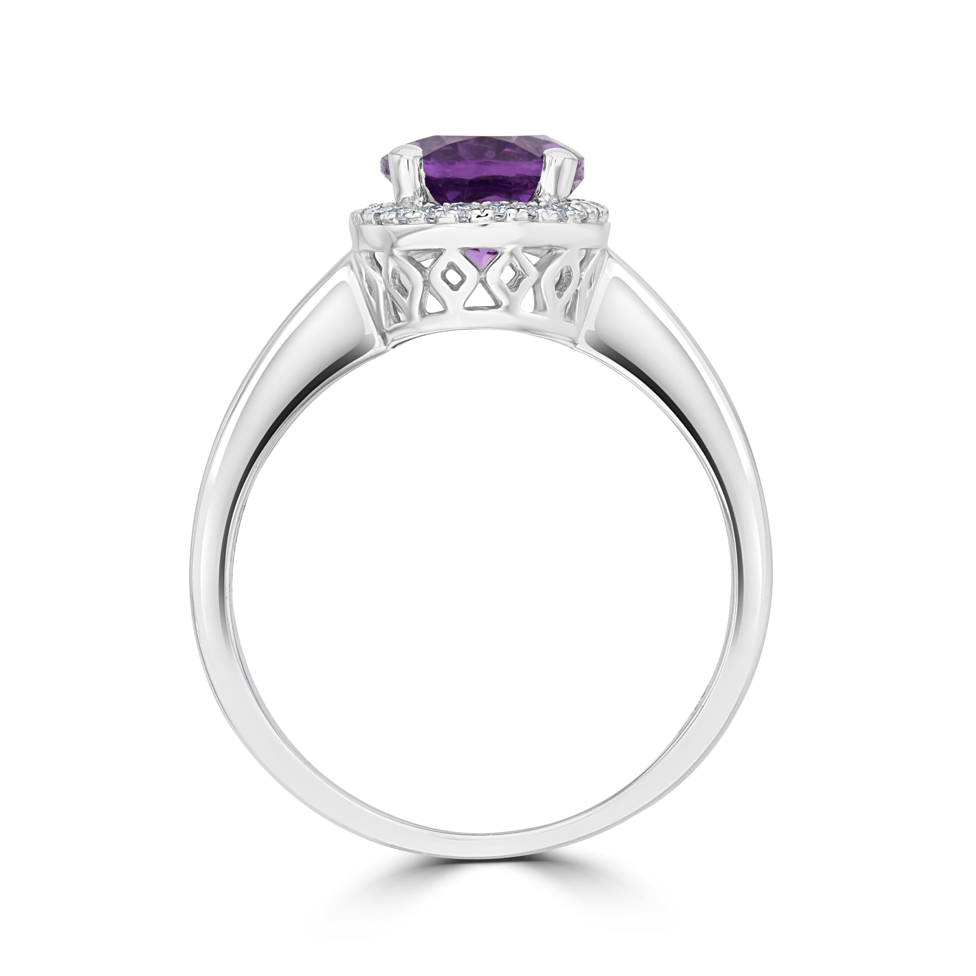 9CT WG 9X7 OVAL AMETHYST & DIAMOND CLAW SET CLUSTER RING 1