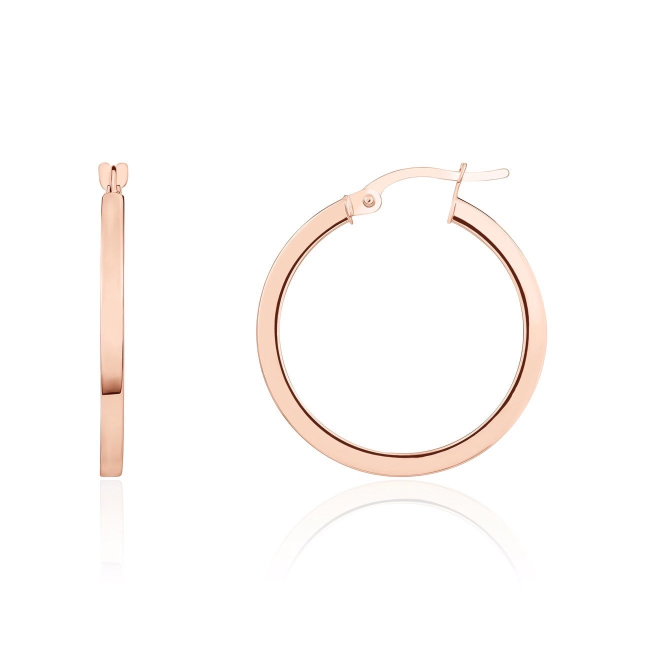 9ct rose gold 2mm Square Tube Round Hoop Earrings 24mm Diameter